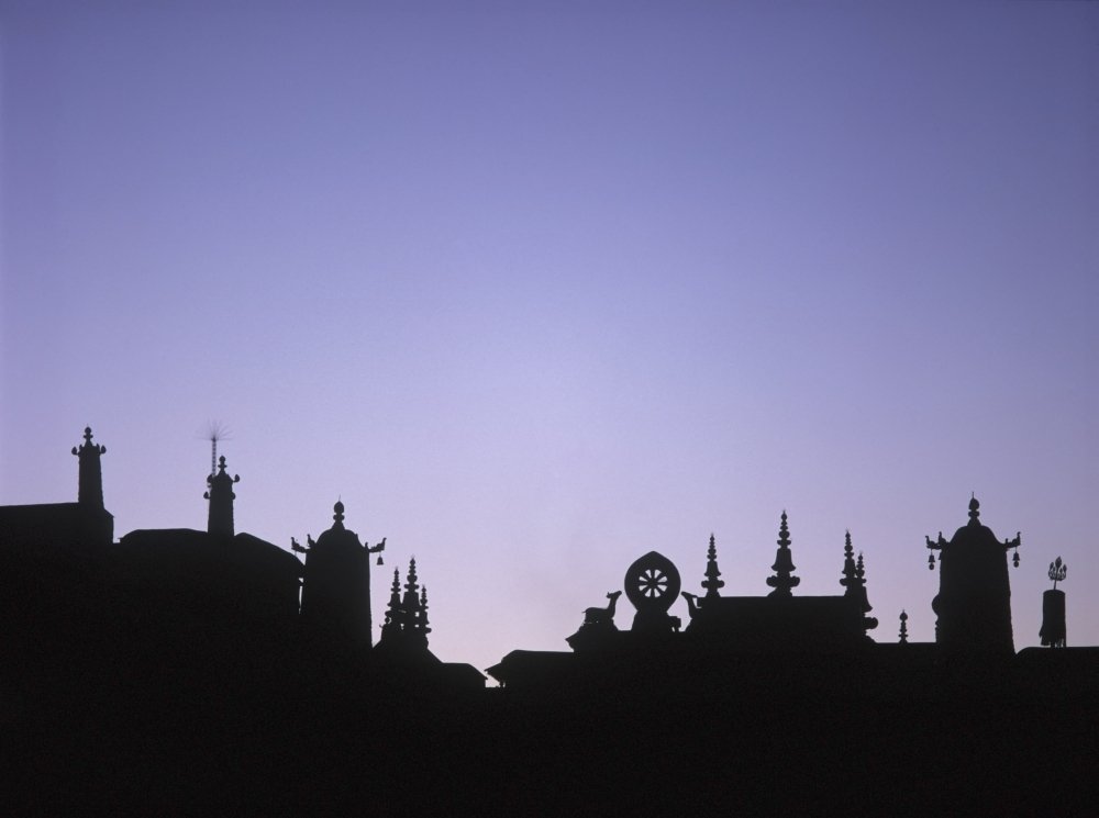 Jokhang Temple Dawn Silhouette Poster 34x26 - Wall Art for Home Decor