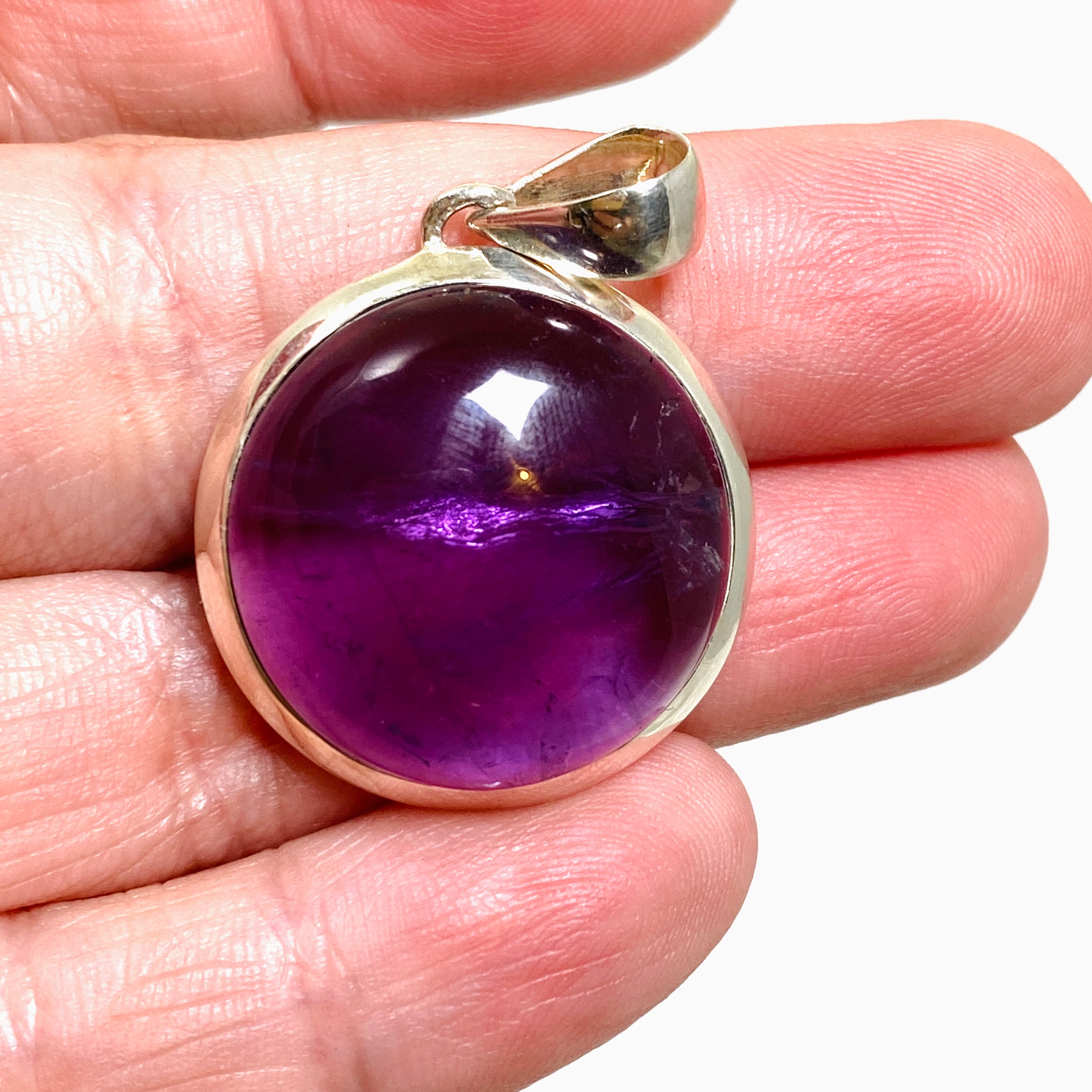 Natural Amethyst Round Cabochon Pendant Necklace - 925 Sterling Silver Jewelry for Women, Healing Crystal Gift for Meditation & Spiritual Protection