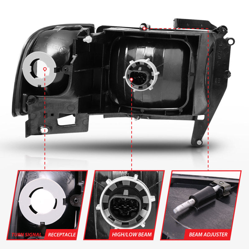 ANZO Crystal Black Headlights for Dodge Ram 1500/2500/3500 (1994-2002) - High-Performance Replacement Headlights for Improved Night Driving & Off-Road Visibility