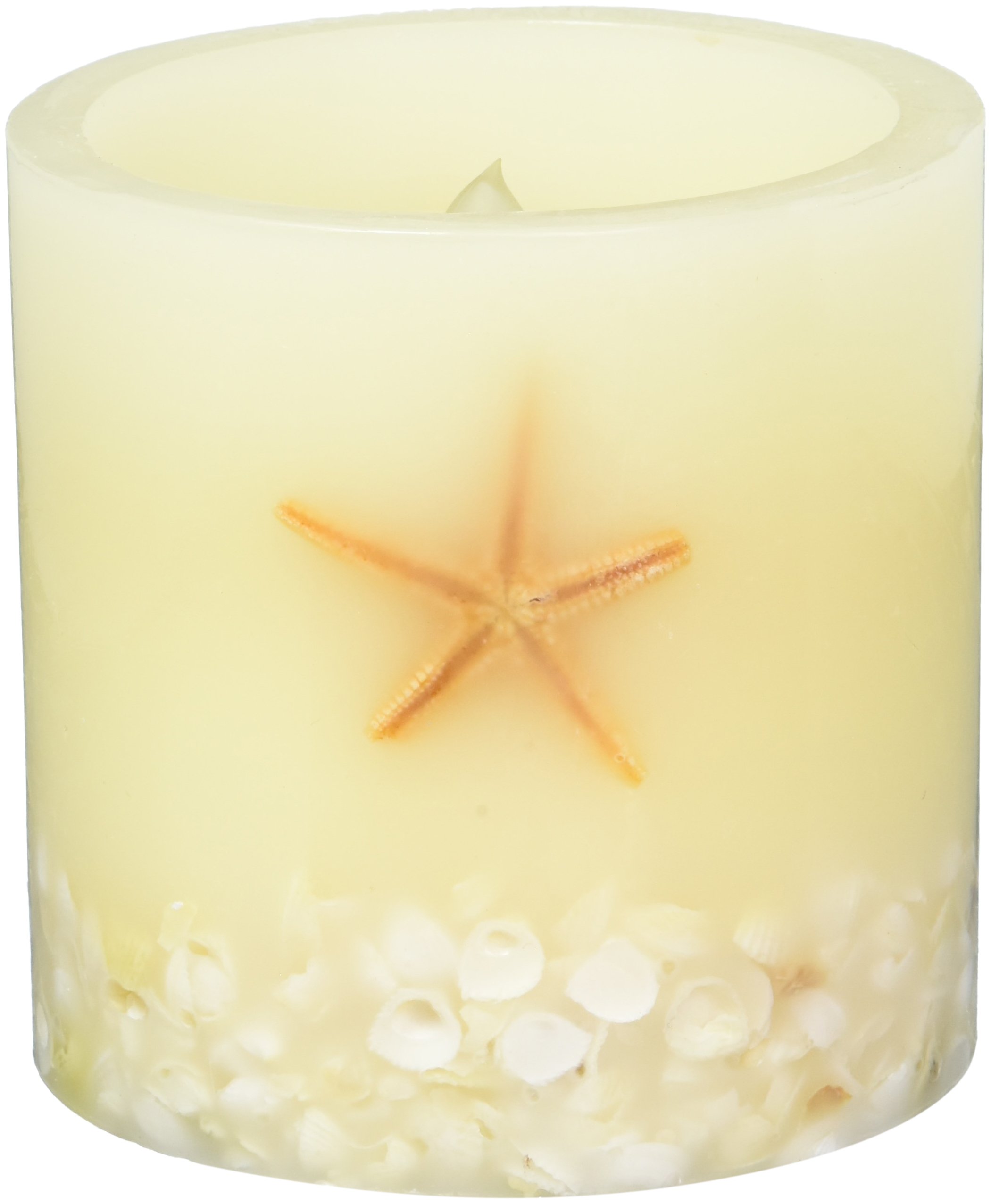 Seastar Flameless LED Pillar Wax Candle Lights with Timer - Battery Operated (2 D Batteries) - Real Seastar & Inlaid Shell Design - Perfect for Home Decor, Weddings, and Romantic Ambiance