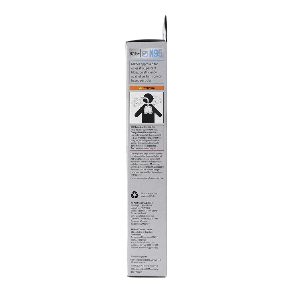 3M Aura N95 Particulate Respirator 9205+ (3-Pack) - NIOSH Certified for Dust, Pollen & Airborne Particles - Ideal for Construction, Woodworking & Home Improvement Projects