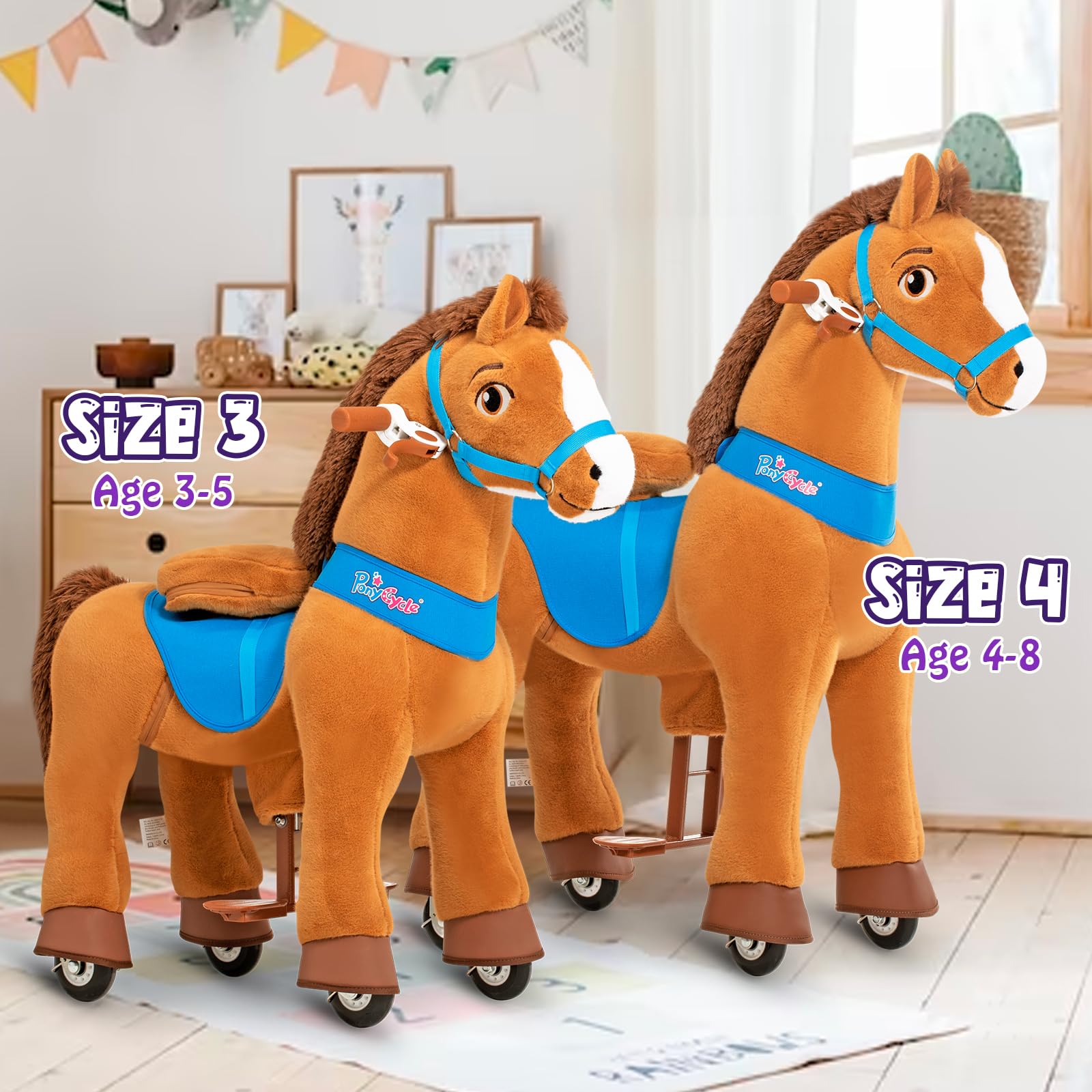 PonyCycle Interactive Plush Rocking Horse Toy for Toddlers Ages 3-5 - No Battery Needed, Brown E337 Model | Perfect for Indoor Play, Birthday Gifts & Early Childhood Development