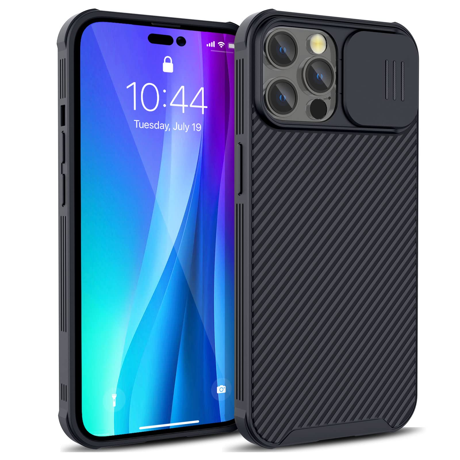CloudValley iPhone 14 Pro Max Case with Camera Cover - Slim Fit Shockproof Protective Soft Bumper Case with Slide Lens Protection for 6.7 inch iPhone 14 Pro Max - Perfect for Daily Use, Travel & Outdoor Activities (Black)