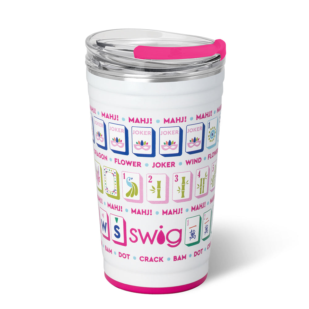 24oz Mahjong Party Cup - Insulated Tumbler with Lid & Straw for Drinks, Coffee, Tea - Perfect for Game Nights, Parties, and Gifts