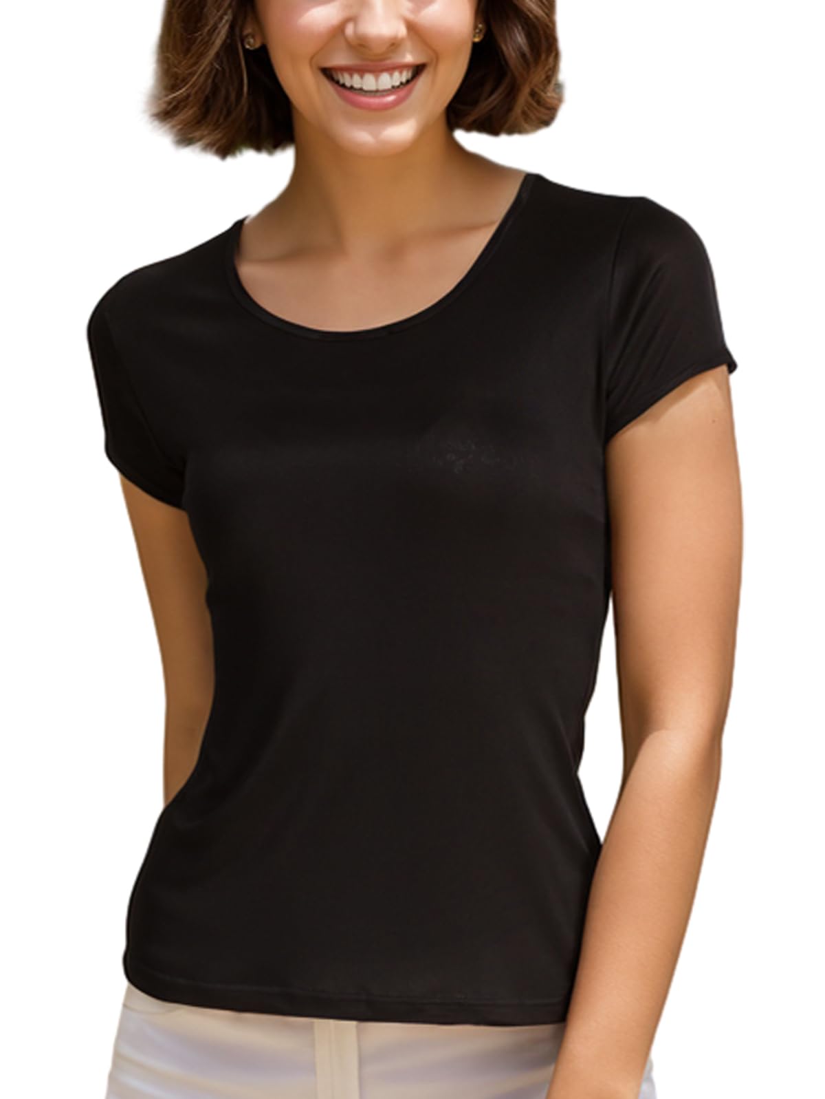 Women's Mulberry Silk T-Shirts - Soft Basic Crewneck Short Sleeve Tee Top Blouse for Summer, Casual Solid Color Shirt | Perfect for Office, Travel & Everyday Wear