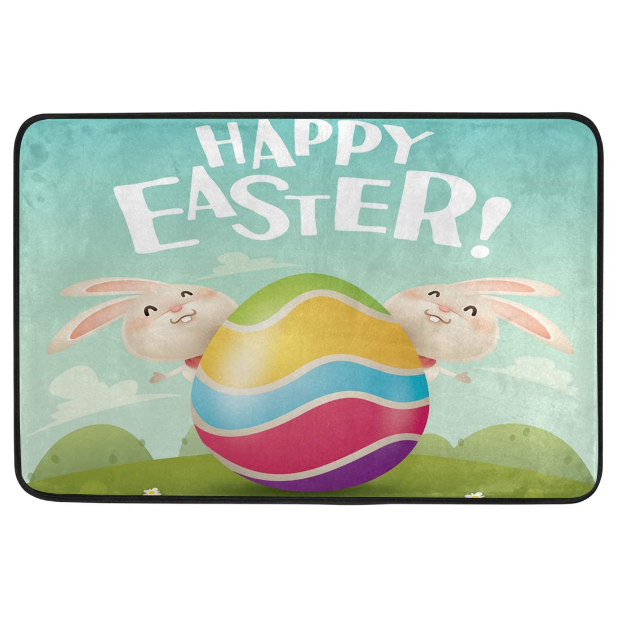 Easter Bunny & Egg Friends Non-Slip Doormat 23.6x15.7 Inch - Washable Indoor/Outdoor Welcome Mat for Spring Decor, Front Door, Bathroom & Easter Day Celebration - Holiday Home Entrance Floor Mat
