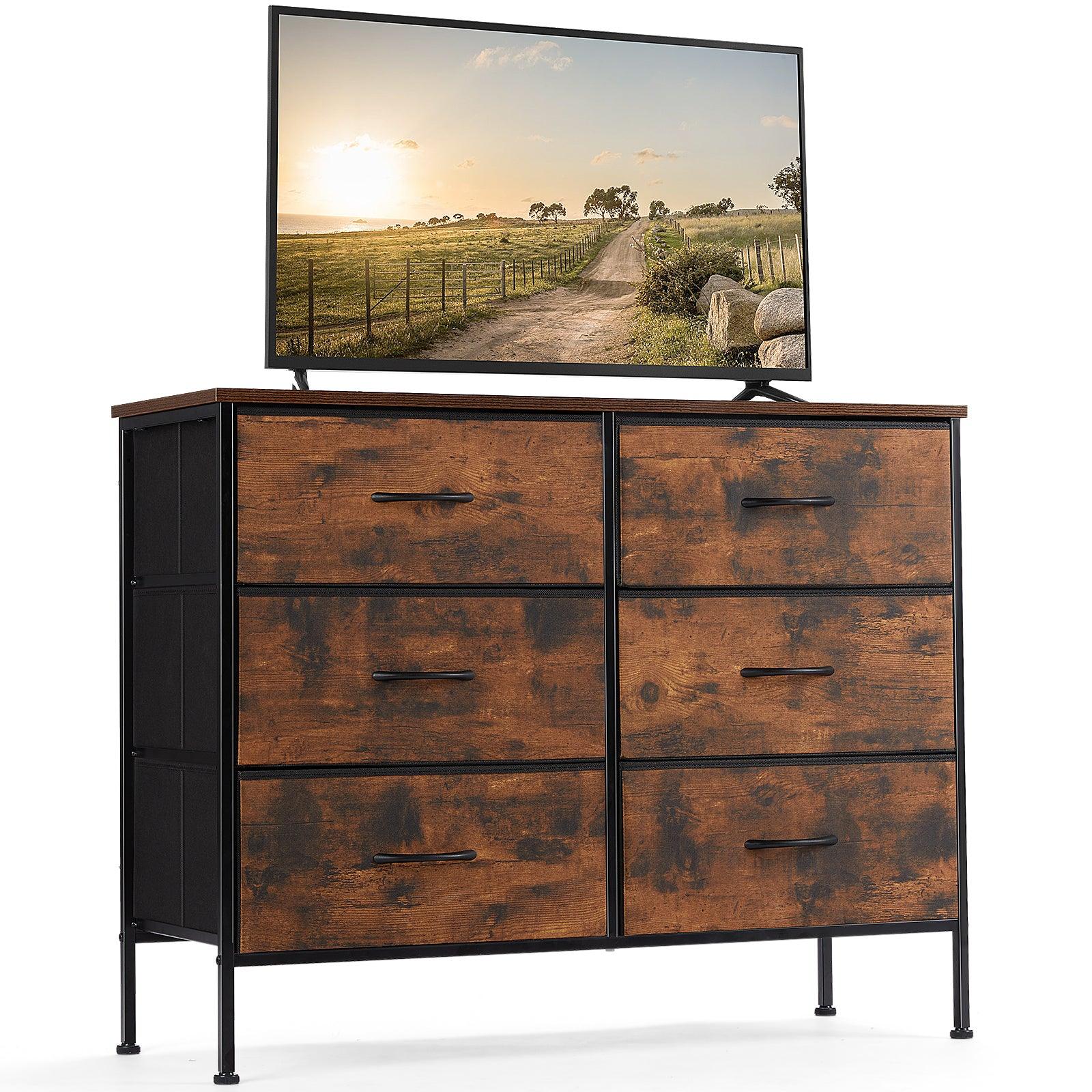 6-Drawer Wide Fabric Dresser with Metal Frame & Wooden Top - Brown Bedroom Storage Chest for Clothes, Linens & TV Stand | Perfect for Master Bedroom, Guest Room & Dorm Organization
