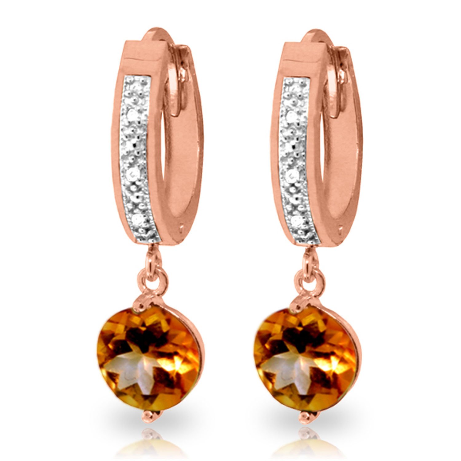 14K Rose Gold Hoop Earrings with Genuine Diamonds & Natural Citrine - Elegant Dangle Earrings for Women, Perfect for Weddings, Parties & Everyday Wear