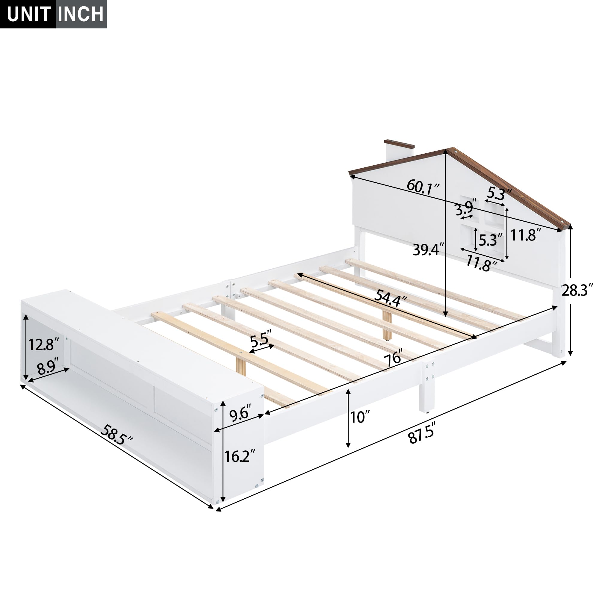 Bellemave Full Size House Bed Frame with LED Lights and Storage - Wooden Platform Bed for Kids, Teens, Boys & Girls - No Box Spring Needed - White - Perfect for Bedrooms, Playrooms & Sleepovers