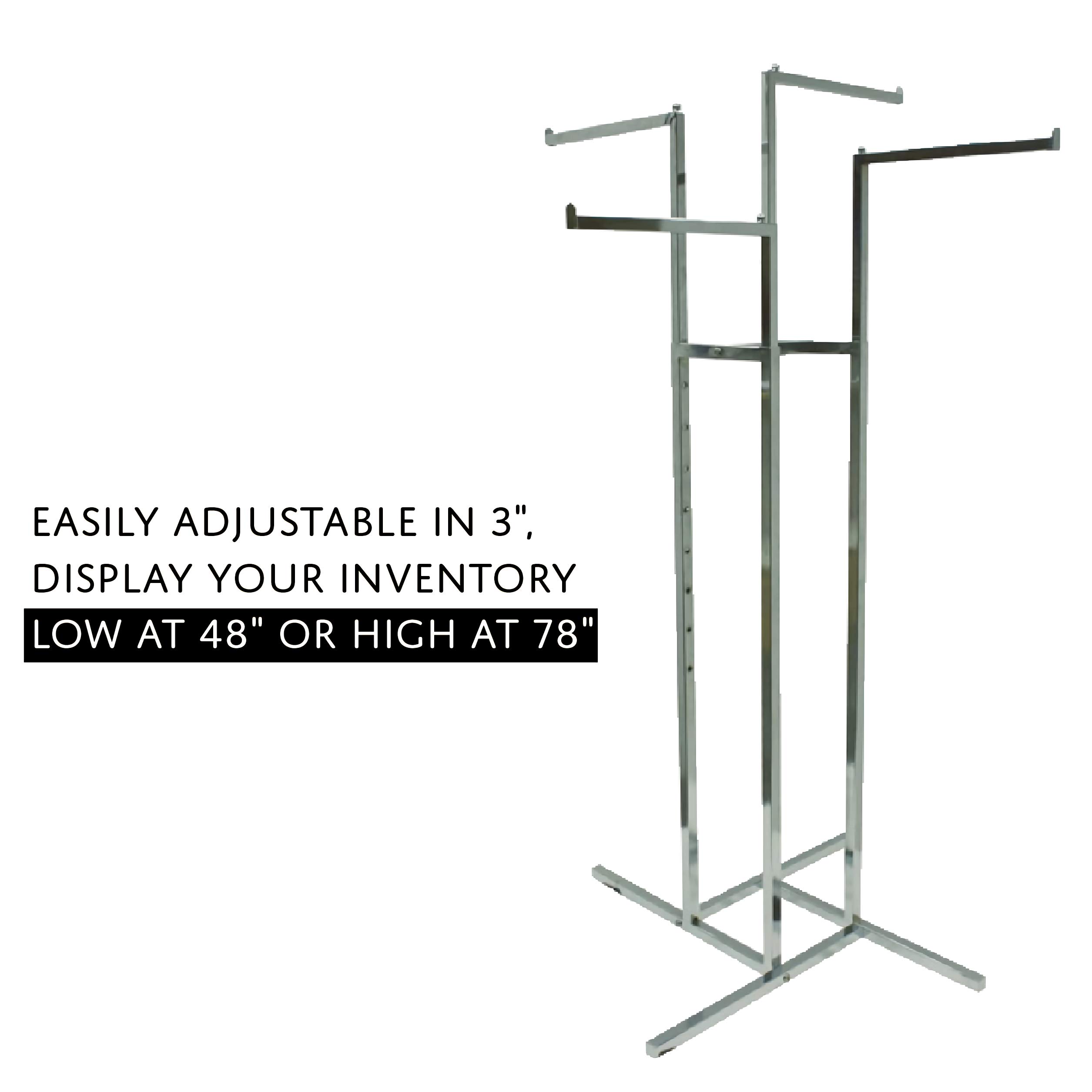 HK FIXTURES Industrial Chrome 4-Way Garment Rack - Heavy Duty Commercial Clothing Display with 4 Straight Arms for Retail Stores, Boutiques & Warehouse Use | Perfect for Organizing Clothes, Uniforms & Seasonal Displays