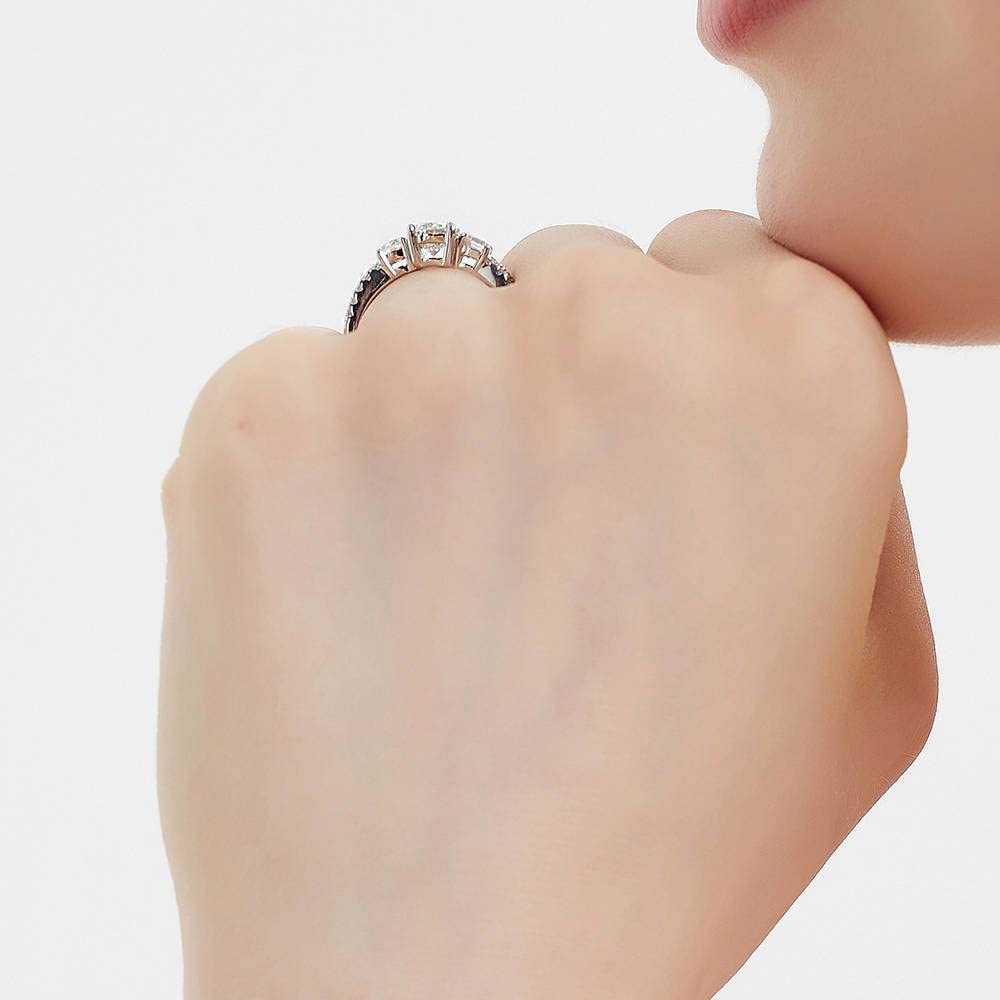 BERRICLE Sterling Silver 3-Stone Oval Cut Cubic Zirconia Engagement Ring for Women - 1.2 Carat CZ Wedding Promise Ring, Rhodium Plated, Size 4-10 - Perfect for Proposals, Anniversaries & Special Occasions