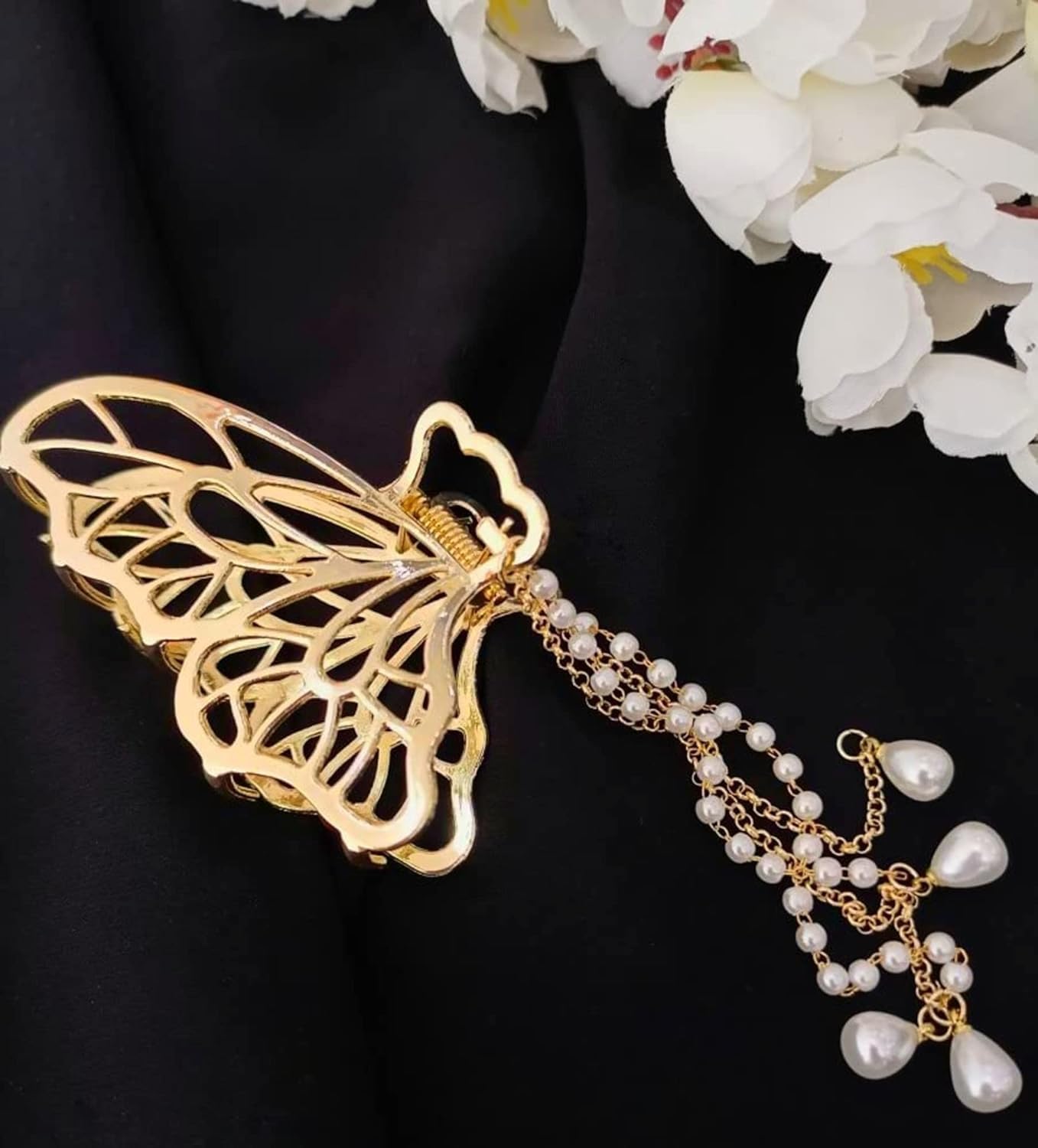 BellaStella Large Metal Heart Butterfly Tassel Hair Claw Clip for Women - 2 Pack Hair Accessories for Party, Wedding, Prom & Everyday Use
