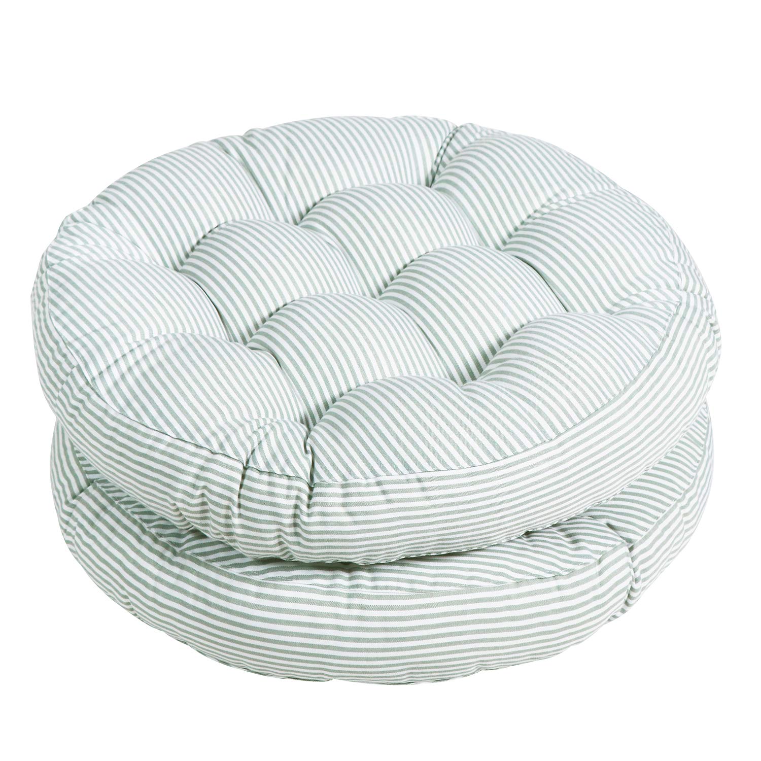 Tiita 22x22 Inch Round Stripe Patio Seat Cushions - Set of 2 Waterproof Outdoor/Indoor Chair Pads for Garden, Deck, Poolside & Floor Seating - Green Home Decor Pillows