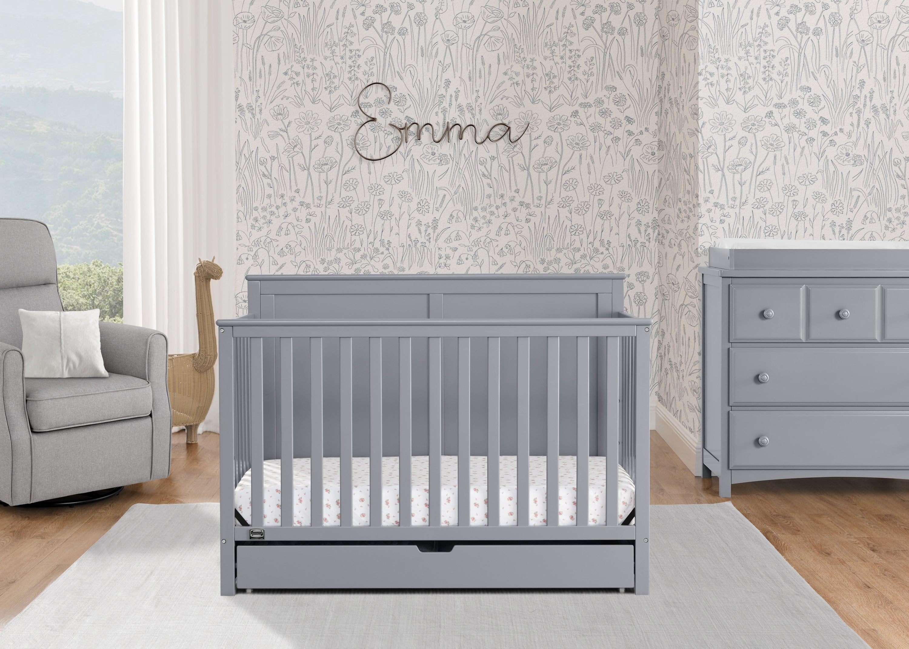Logan 6-in-1 Convertible Baby Crib with Underdrawer Storage - White Nursery Furniture for Newborn to Toddler Bed | Perfect for Small Spaces & Modern Nurseries
