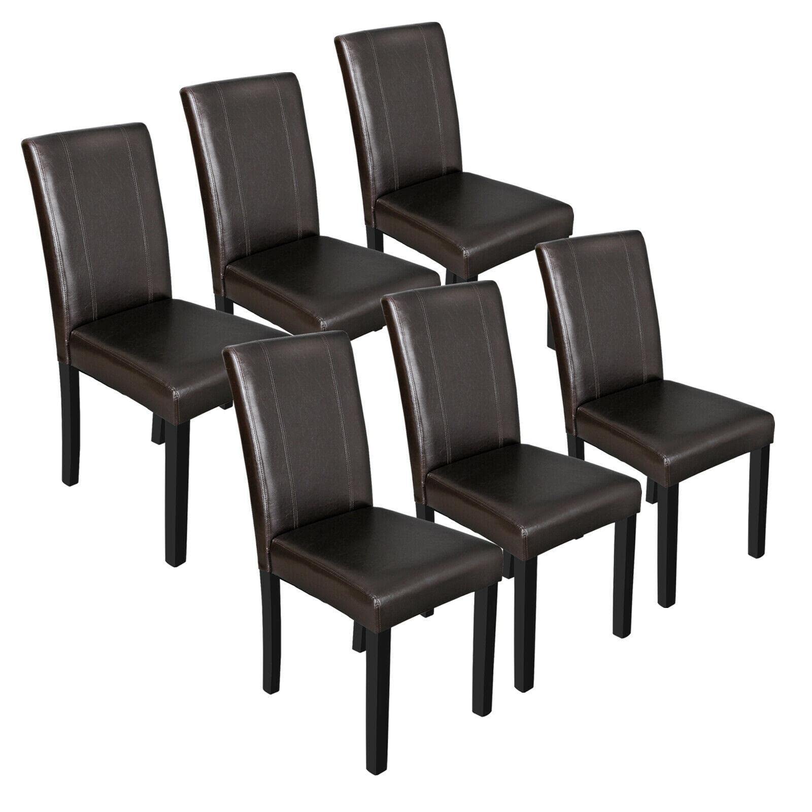 Elegant Brown Leather Backrest Dining Parson Chair Set of 6 - Armless Kitchen & Dining Room Chairs for Modern Home Decor