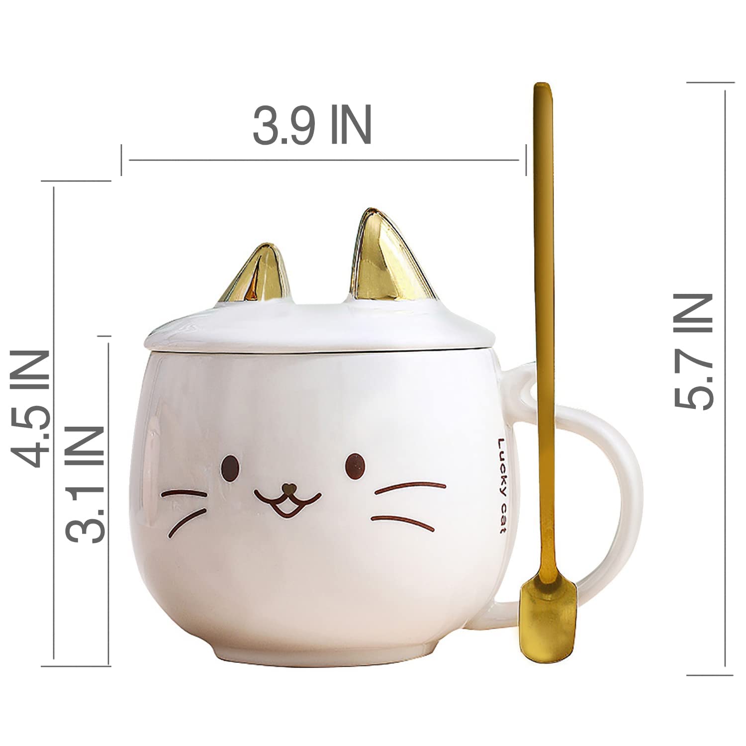 Cute Cat Ceramic Coffee Mug with Spoon & Phone Holder - Novelty Gift for Cat Lovers, Women, Girls, Mom - Perfect for Christmas, Valentine's Day, Birthday - Ideal for Home, Office, Coffee Break (White)