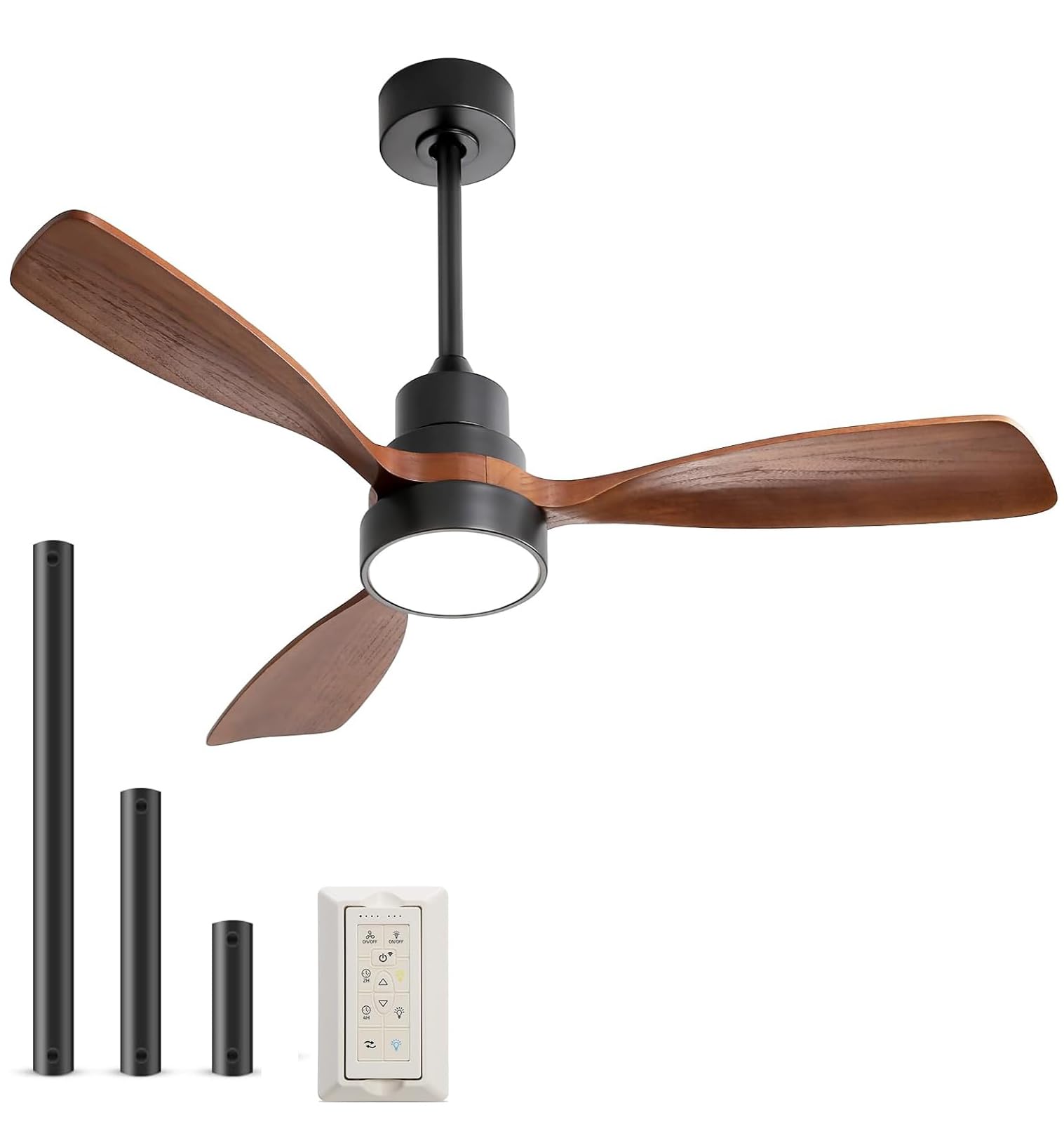 48 Inch Smart Ceiling Fan with Lights - Remote & APP Control, Alexa/Google Home Compatible - 3 Blade Brown Black Solid Wood Low Profile Fan for Indoor/Outdoor Use - Perfect for Bedroom, Living Room, Farmhouse, Patio and More