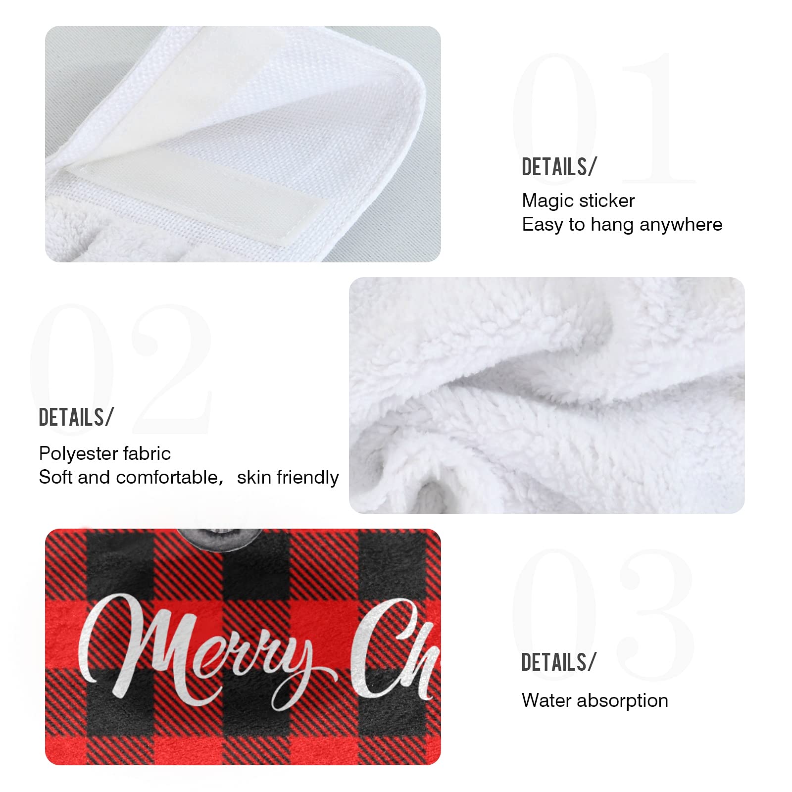 Boccsty Christmas Tree Truck Hanging Hand Towels - 2 Pack Winter Snowflake Kitchen Towels, Plaid Tartan Bathroom & Face Towels for Home Spa | Perfect for Holiday Decor, Kitchen Use & Bathroom Essentials