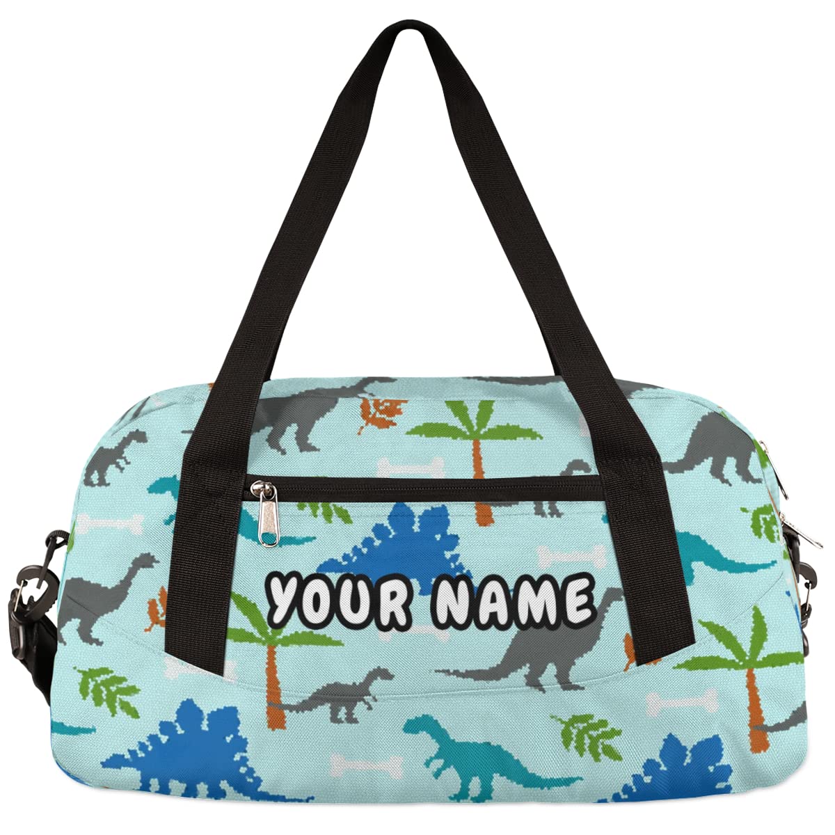 Personalized Dinosaur Kids Duffel Bag for Girls & Boys - Custom Dino Print Travel Overnight Bag for School, Gym, Dance, Ballet & Weekend Trips - Perfect for Sports Practice, Sleepovers & Travel Adventures