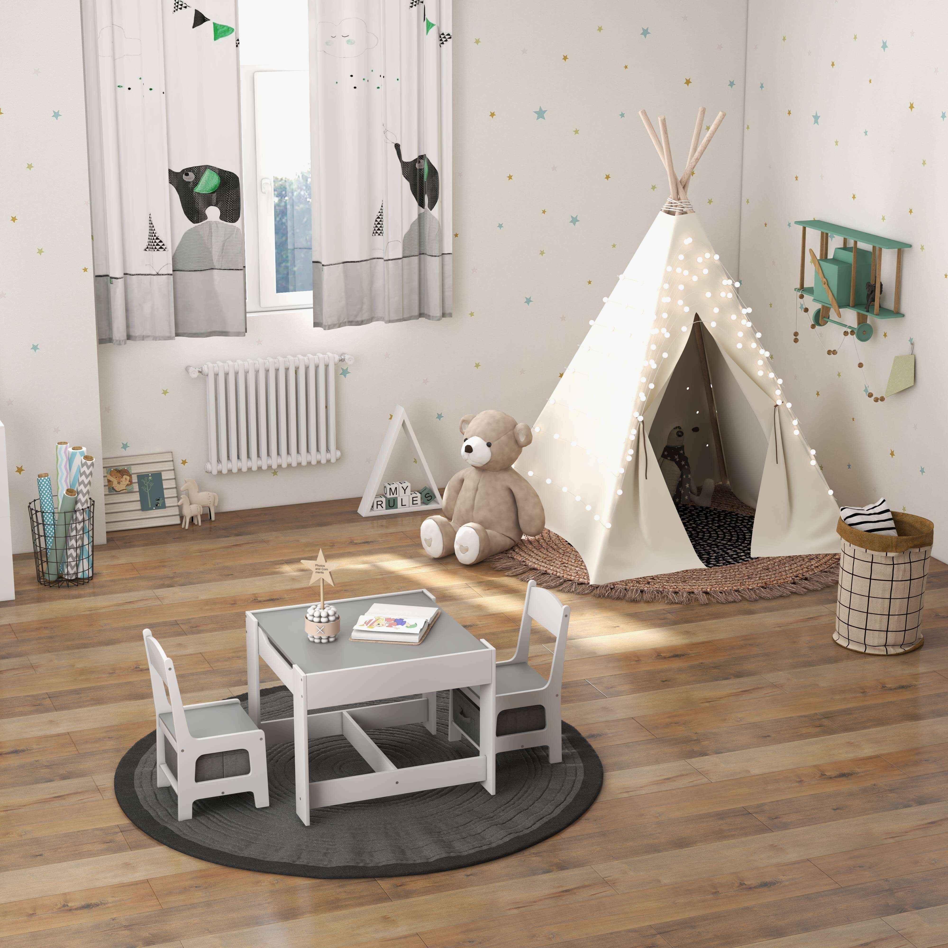 Kids Table and Chairs Set with Storage Boxes & Blackboard Whiteboard - Perfect for Drawing, Learning, and Playtime in Bedroom or Playroom