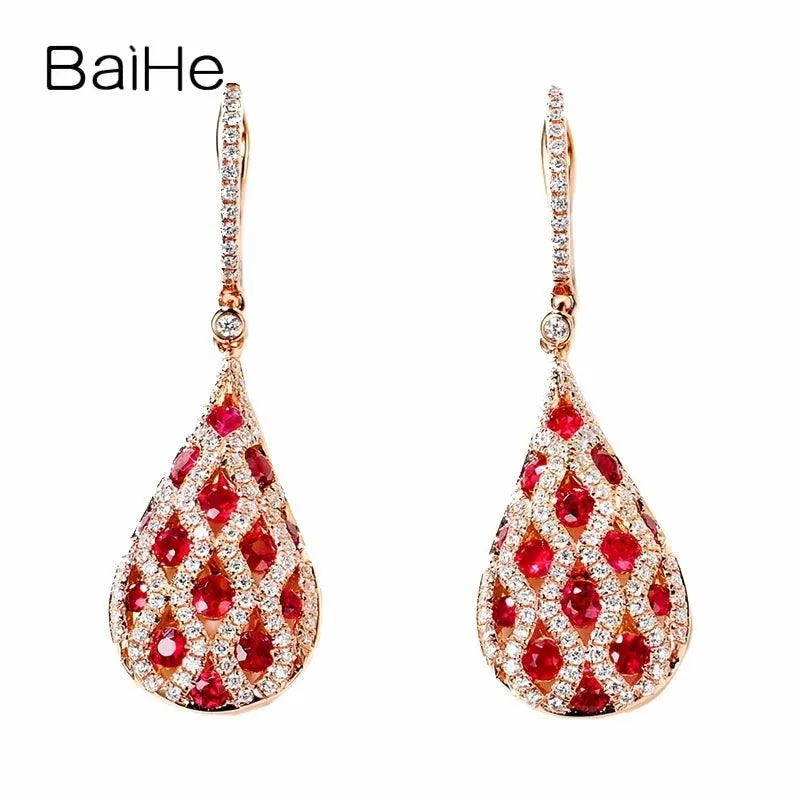 14K Rose Gold Natural Ruby Water Droplet Stud Earrings for Women - Elegant Wedding & Party Jewelry - Perfect Gift for Brides, Anniversaries & Special Occasions