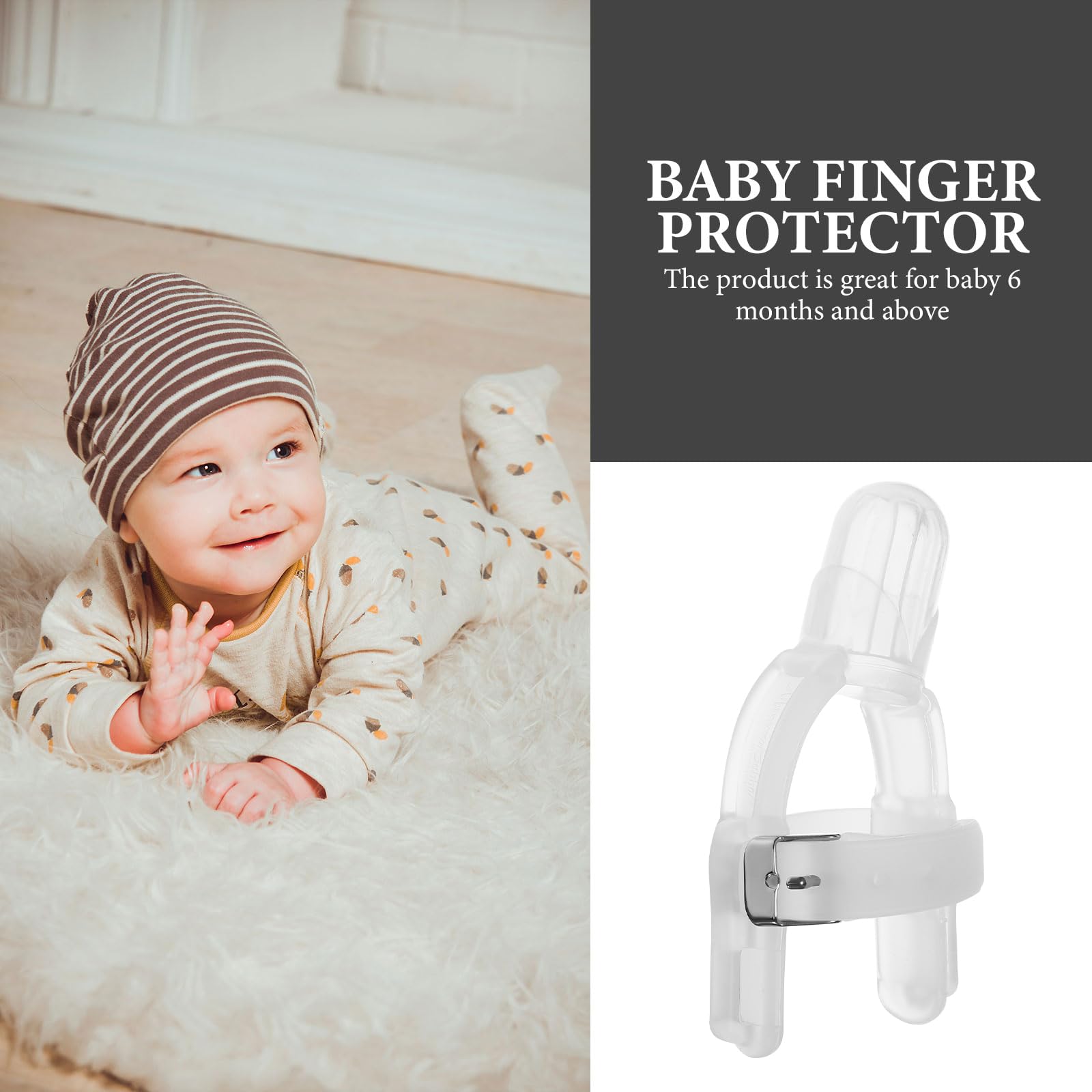 Baby Finger Protector - Transparent Silicone Thumb & Finger Cover for Infants & Toddlers, Adjustable Wrist Band to Stop Thumb Sucking & Nail Biting - Ideal for Outdoor Play, Travel & Home Use