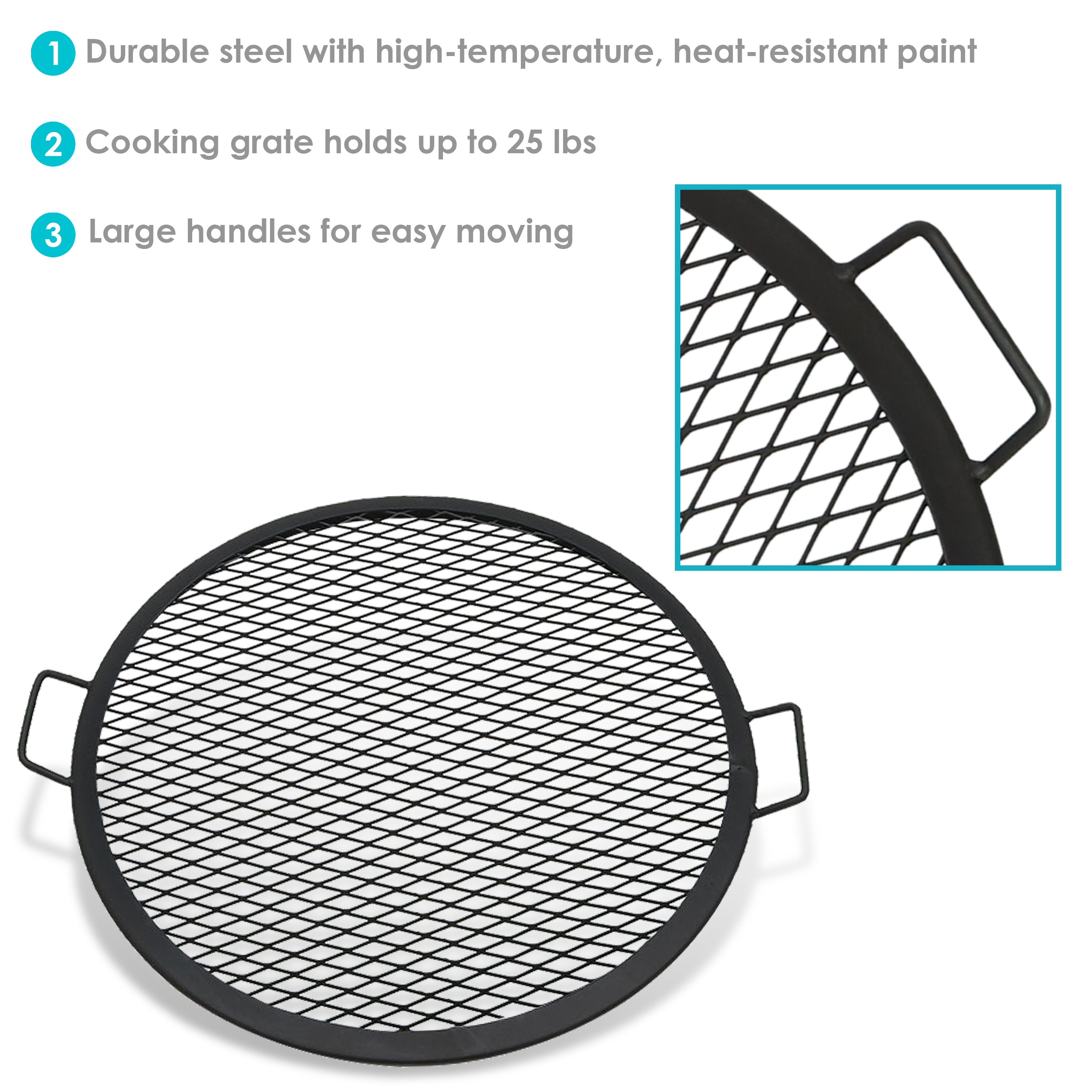 Sunnydaze X Marks Round Cooking Grate - Heavy Duty Campfire Grill for Outdoor BBQ, Picnics & Backyard Grilling - Perfect for Camping, Tailgating & Patio Parties