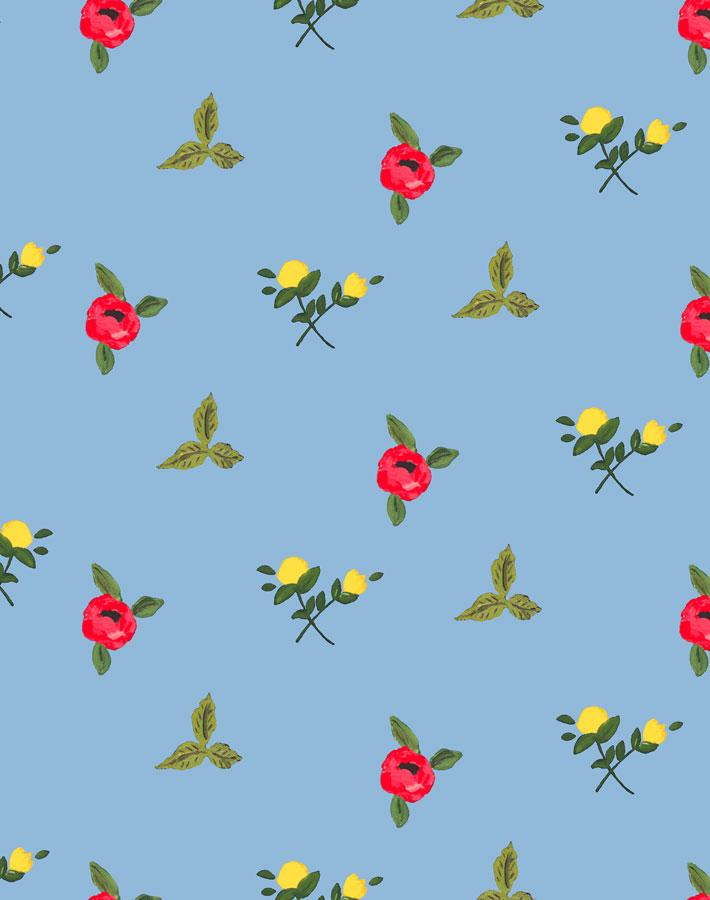 Grand Villa Garden Wallpaper by Carly Beck - Cornflower Blue Floral Peel and Stick Wallpaper for Bedroom, Living Room & Home Decor