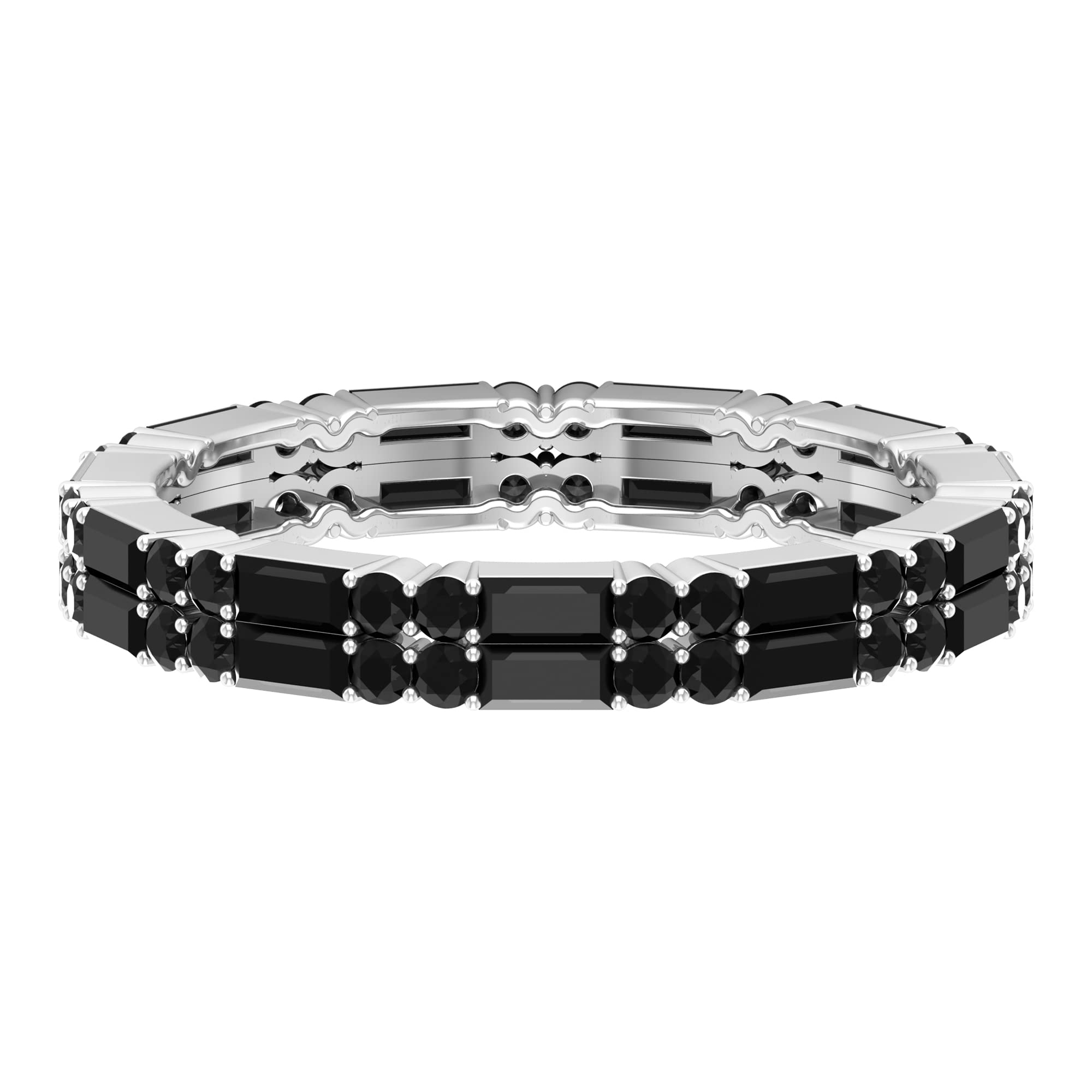 1.50 CT Black Spinel Eternity Ring in 14K Solid Gold - Baguette & Round Cut Gemstone Wedding Band for Women, Anniversary Gift, Stackable Jewelry for Everyday Elegance