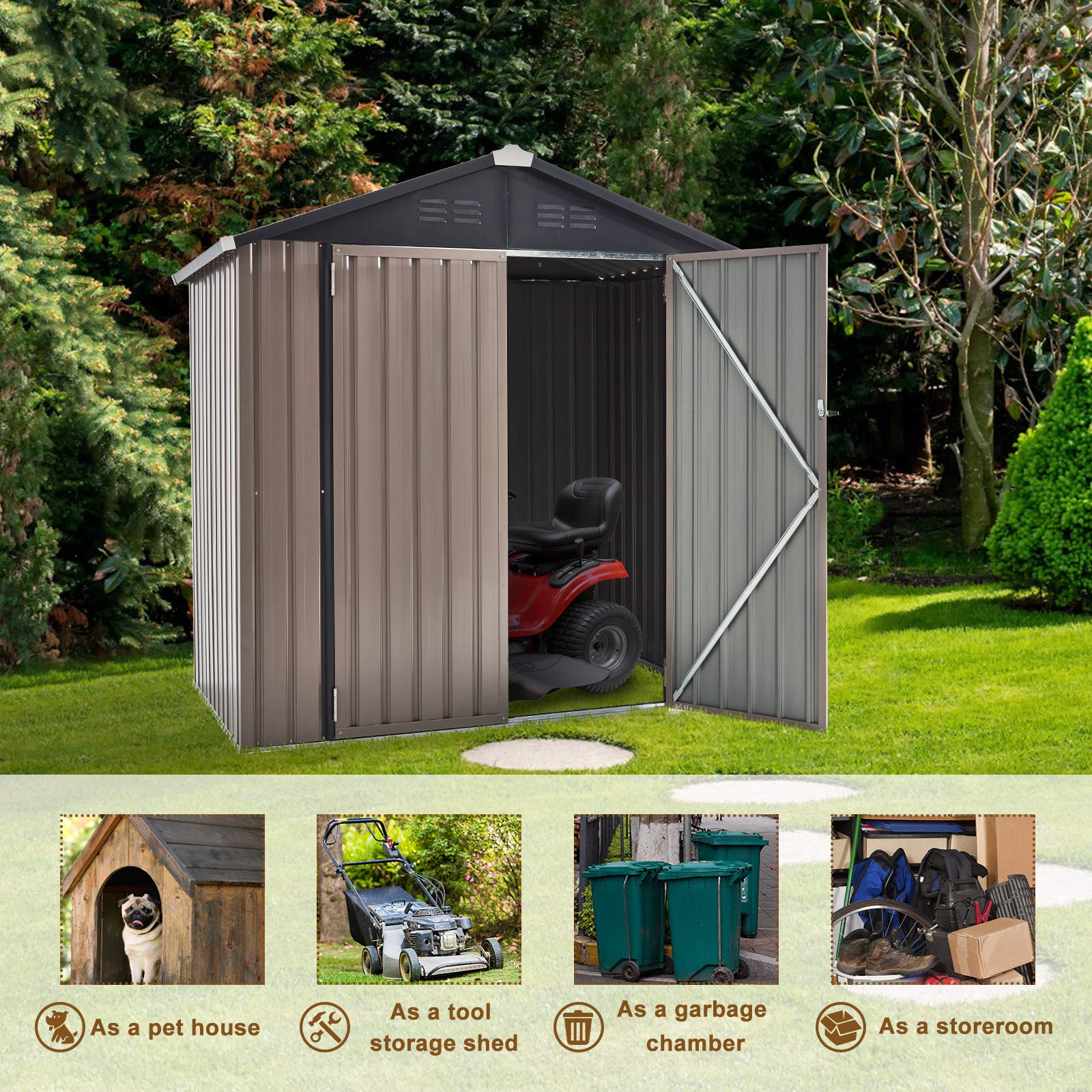 U-MAX 6x6 Galvanized Metal Storage Shed Kit - Durable Outdoor Utility Shed for Backyard, Garden, Patio & Lawn | Weather-Resistant Small Outdoor Storage Solution for Tools, Equipment & Seasonal Items