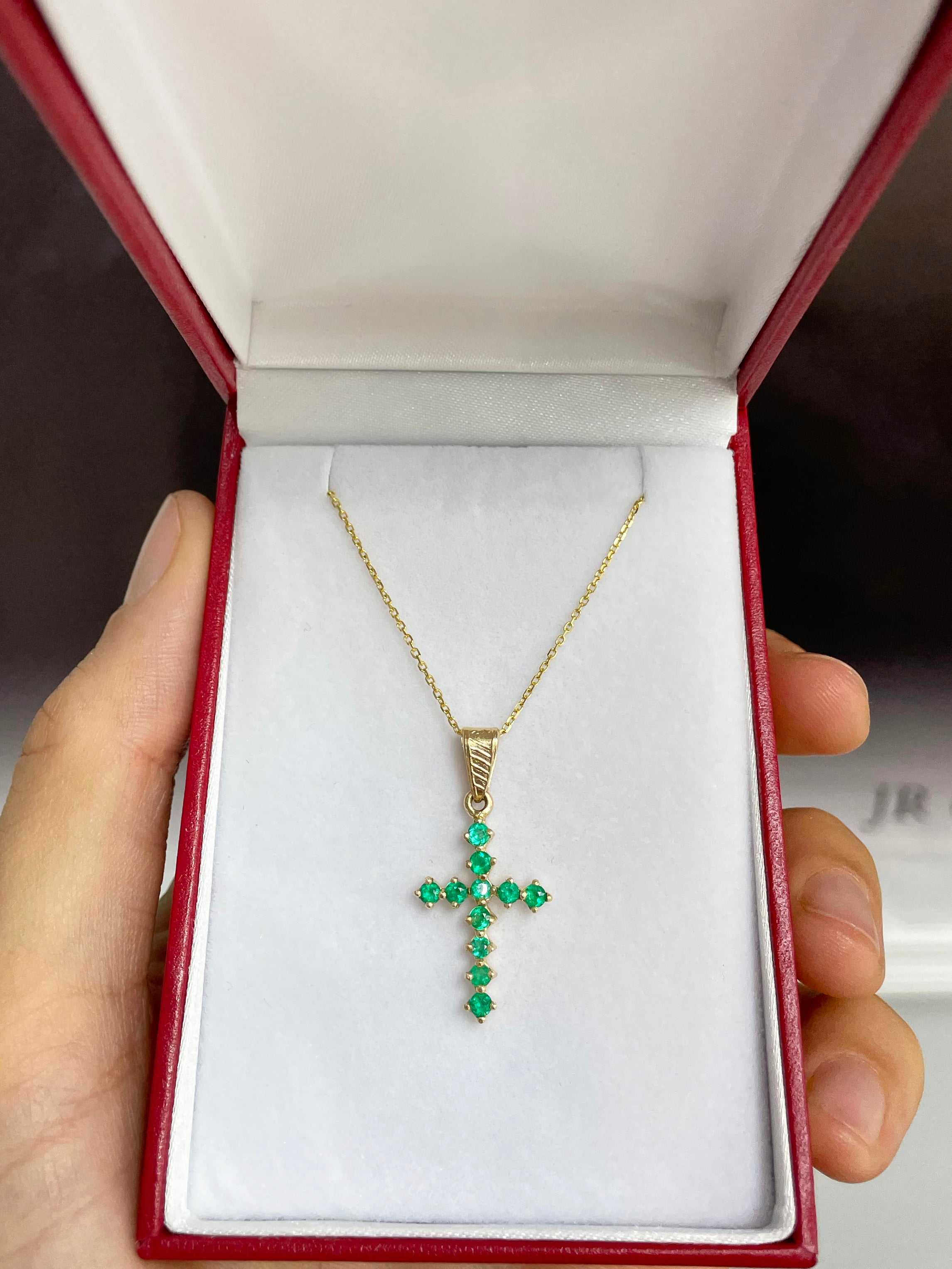 0.75tcw Natural Emerald Prong Set Tennis Cross Pendant Necklace in 18K Gold - Elegant Jewelry Gift for Women, Perfect for Weddings, Anniversaries & Special Occasions