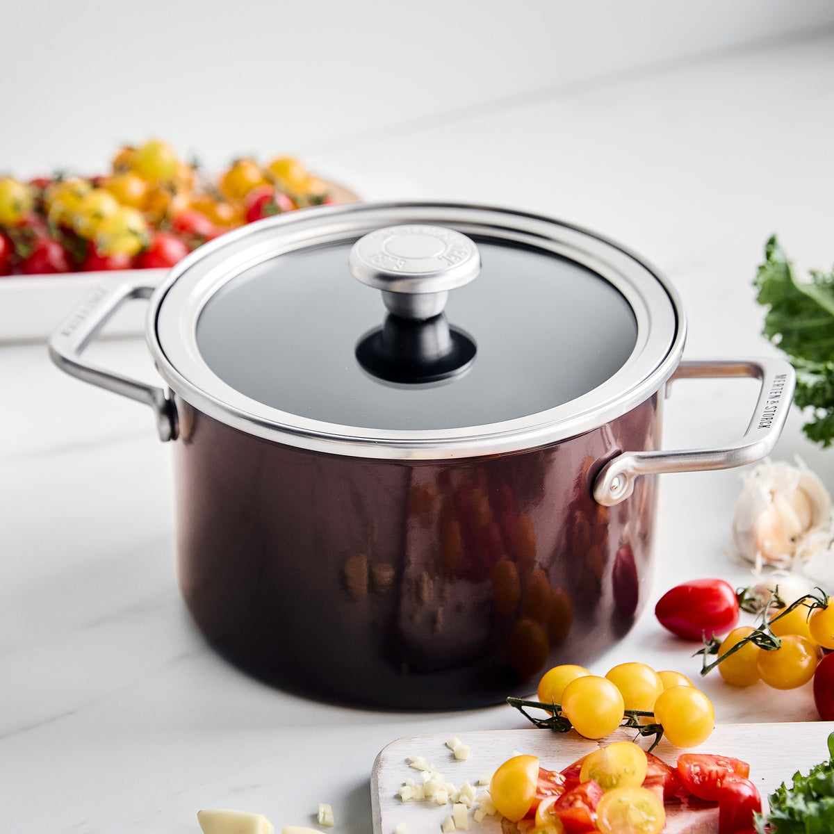 Merten & Storck 4 Quart Stainless Steel Enameled Stockpot with Lid - Chocolate Truffle Color | Perfect for Soups, Stews & Pasta Cooking | Durable Kitchen Cookware for Home Chefs