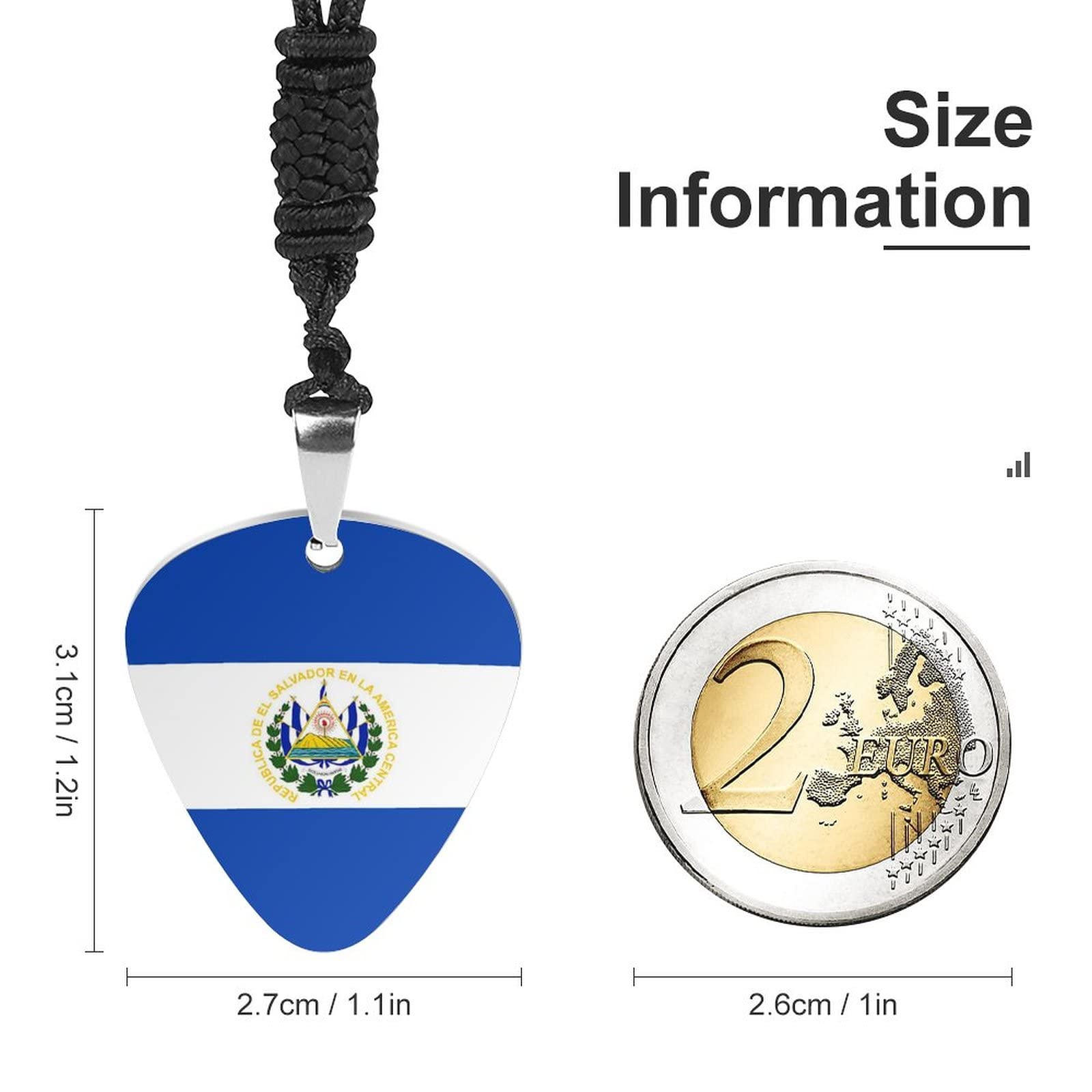 El Salvador Flag Guitar Pick Necklace for Men & Women - Stylish Music Lover Accessory for Concerts, Gifts & Everyday Wear