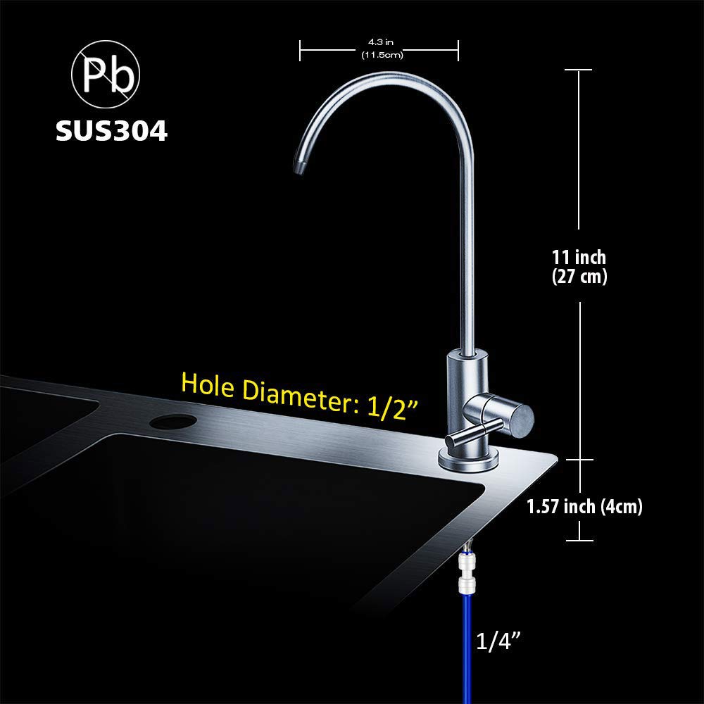 Frizzlife RO Water Filter Faucet - Stainless Steel Drinking Water Faucet for Reverse Osmosis Systems | Brushed Nickel Finish | Fits Most RO Filtration Systems | Perfect for Kitchen Sink & Pure Drinking Water