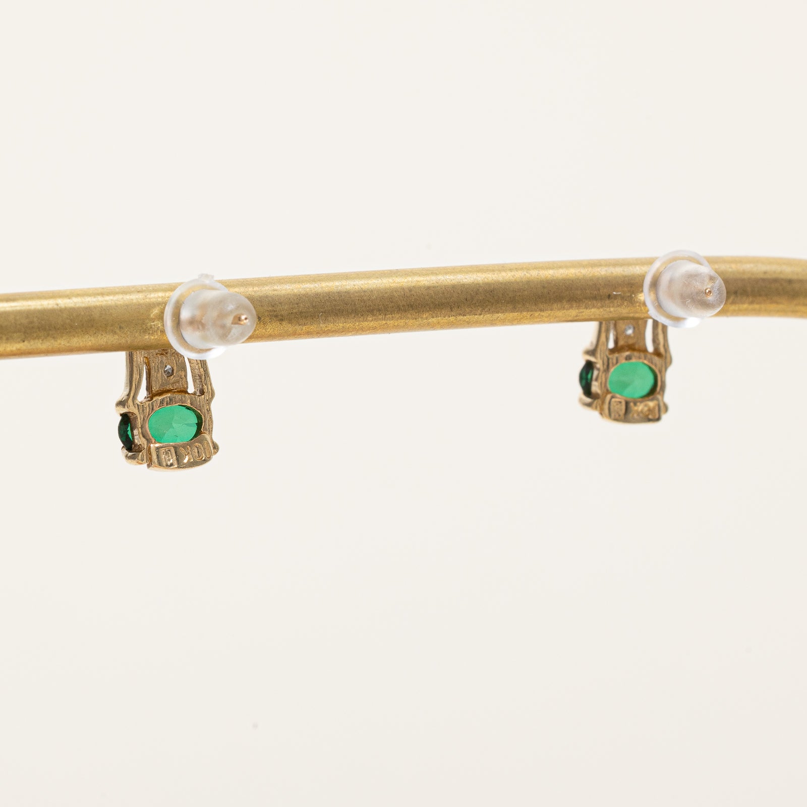 Emerald Simulant & Diamond Stud Earrings | 0.90ctw Emerald & 0.03ctw Diamonds | 14K Gold Plated | Elegant Gift for Women | Perfect for Weddings, Anniversaries & Special Occasions