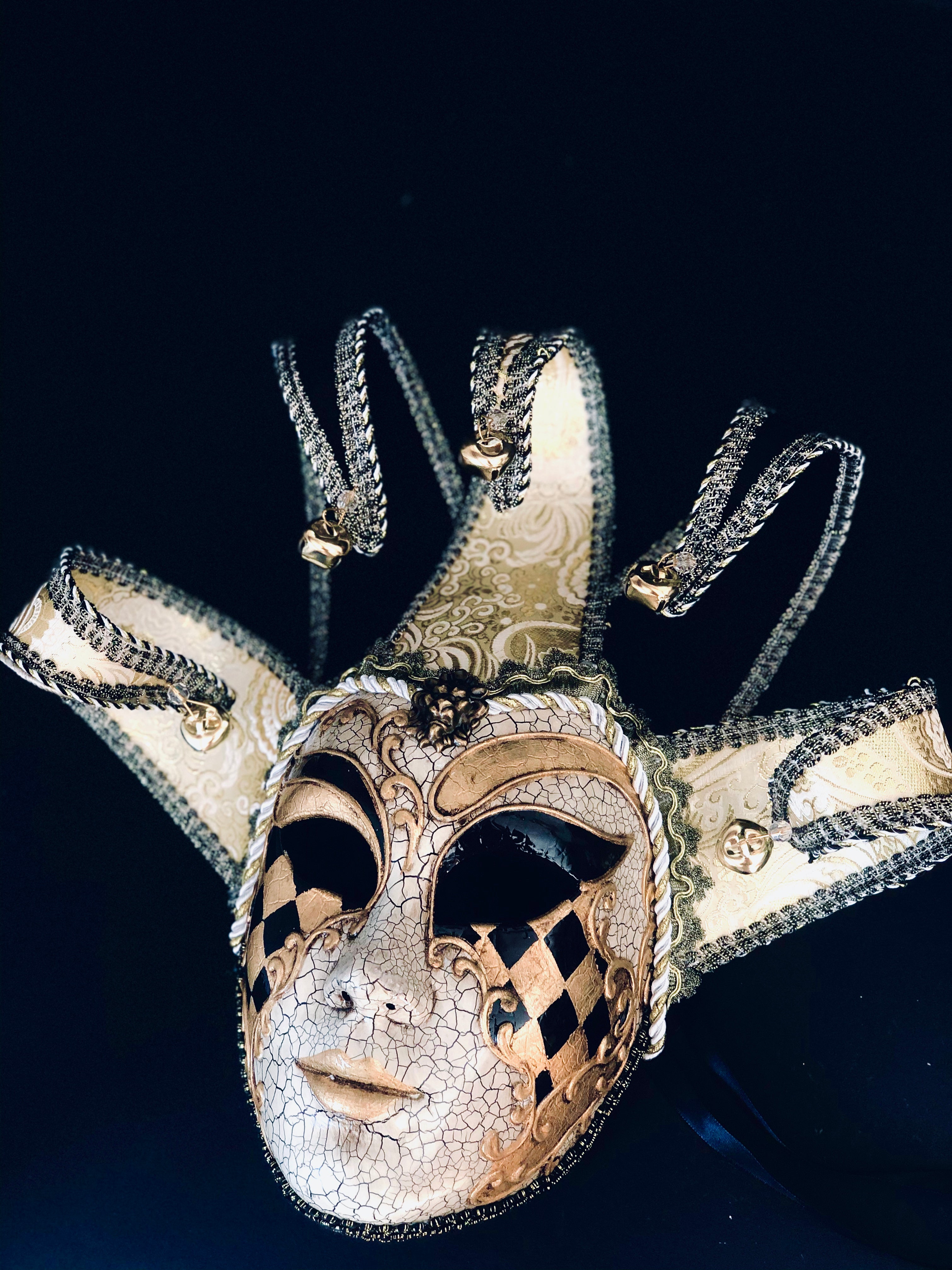 Venetian Jester Mask Pair - Elegant Gold and Ivory Masquerade Mask for Carnival, Costume Party & Halloween | Perfect for Venetian Themed Events, Mardi Gras & Cosplay