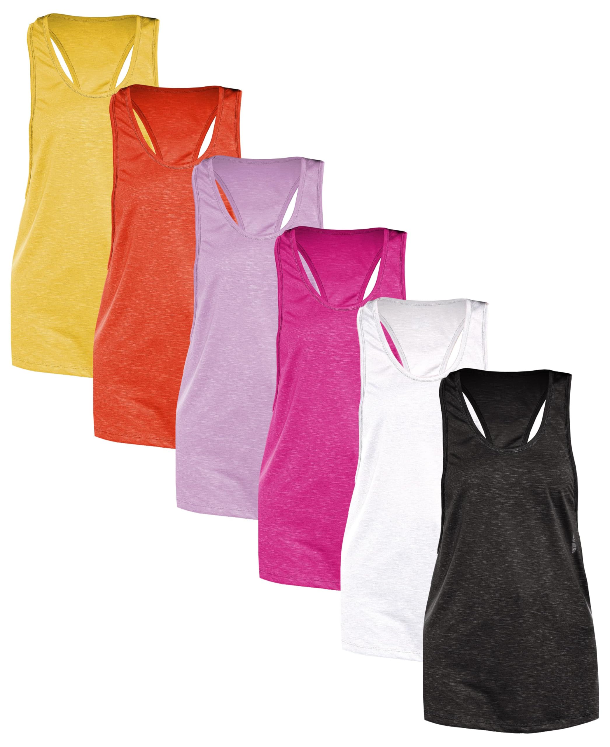 Women's 6-Pack Active Sport Tank Tops - Racerback Loose Fit Workout Shirts with Wide Armholes | Gym, Yoga & Running Essentials