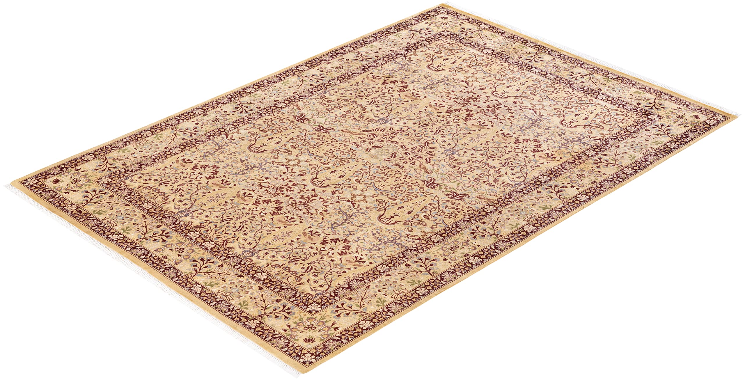 Handmade Wool Traditional Floral Mogul Yellow 6x9 Area Rug - Solo Rugs One of a Kind Hand Knotted - Perfect for Living Room, Bedroom & Home Decor