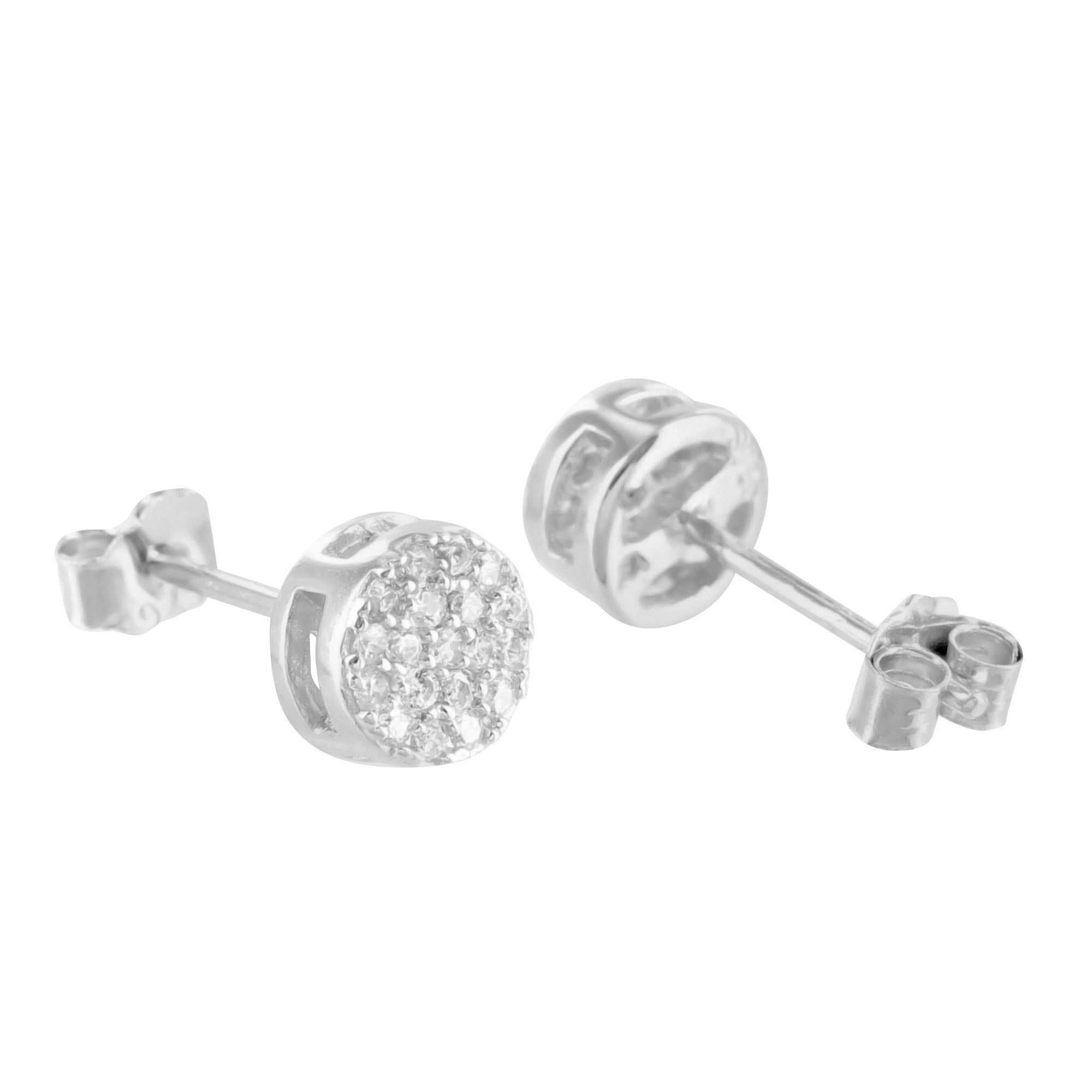 Round Cluster Simulated Diamond Sterling Silver Earrings for Women - Elegant Cubic Zirconia Stud Earrings for Party, Wedding & Everyday Wear