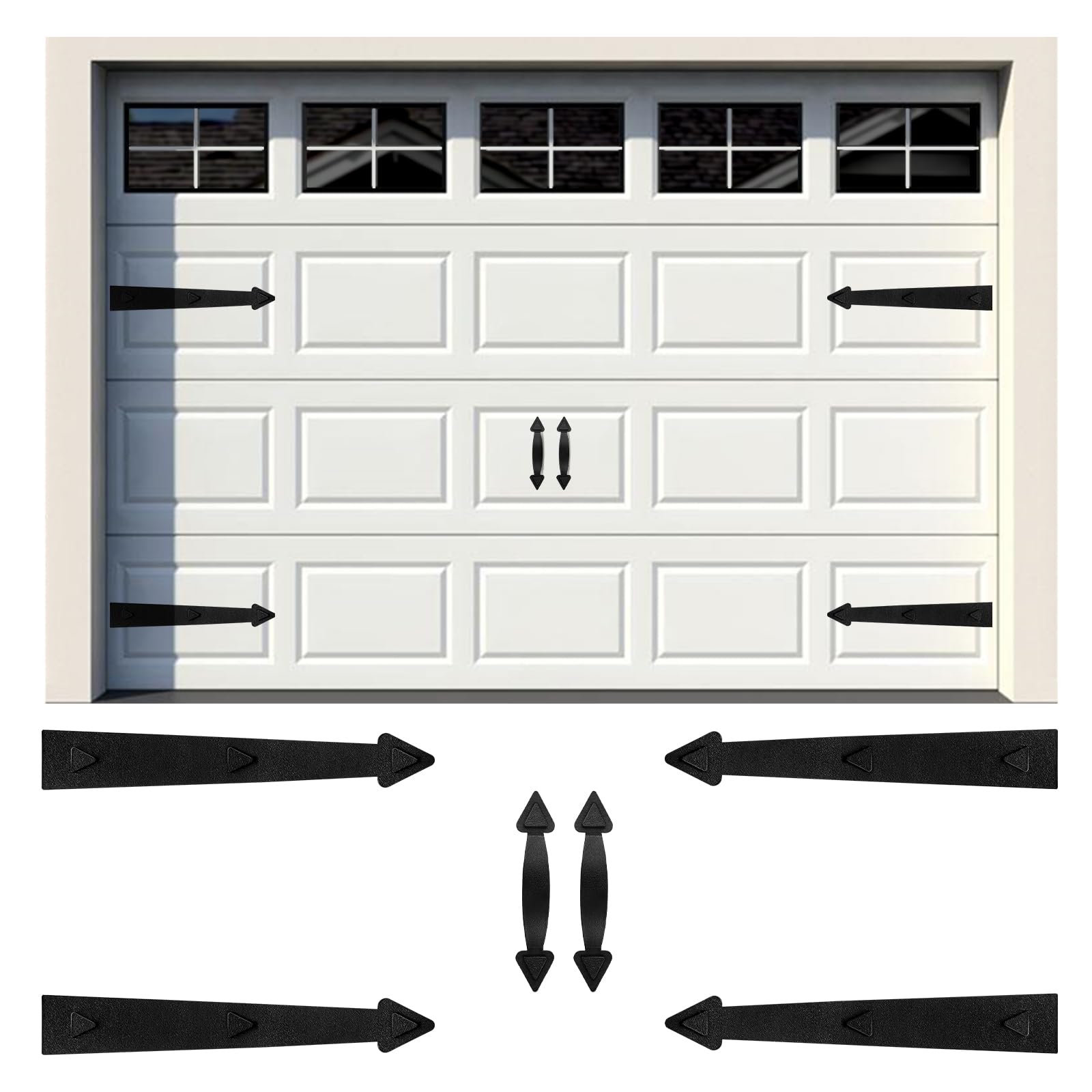 Magnetic Garage Door Hardware Set - 4 Magnetic Hinges + 2 Handles for Iron Doors | Classic Style Home Improvement | Durable Decorative Upgrade for Garage Security & Convenience | Perfect for DIY Installation & Home Renovation Projects