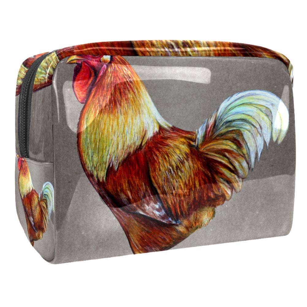 Portable Waterproof Makeup Bag for Women - Travel Cosmetic Organizer with Zipper, Rooster Print Toiletry Pouch - Perfect for Travel, Gym & Daily Storage