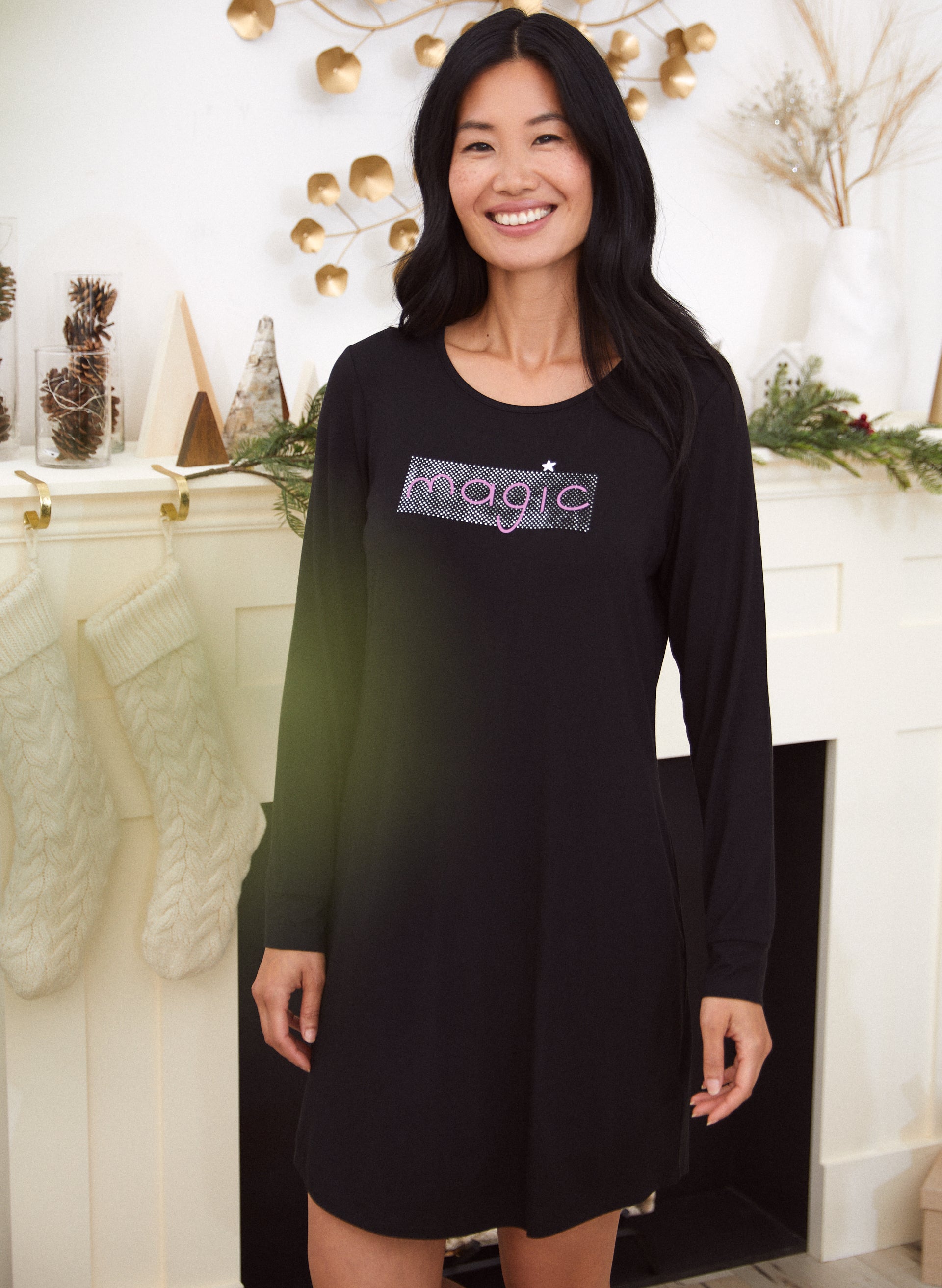 Embellished Slogan Sleepshirt - Women's Comfortable Lounge T-Shirt for Nightwear, Relaxing at Home & Cozy Weekends