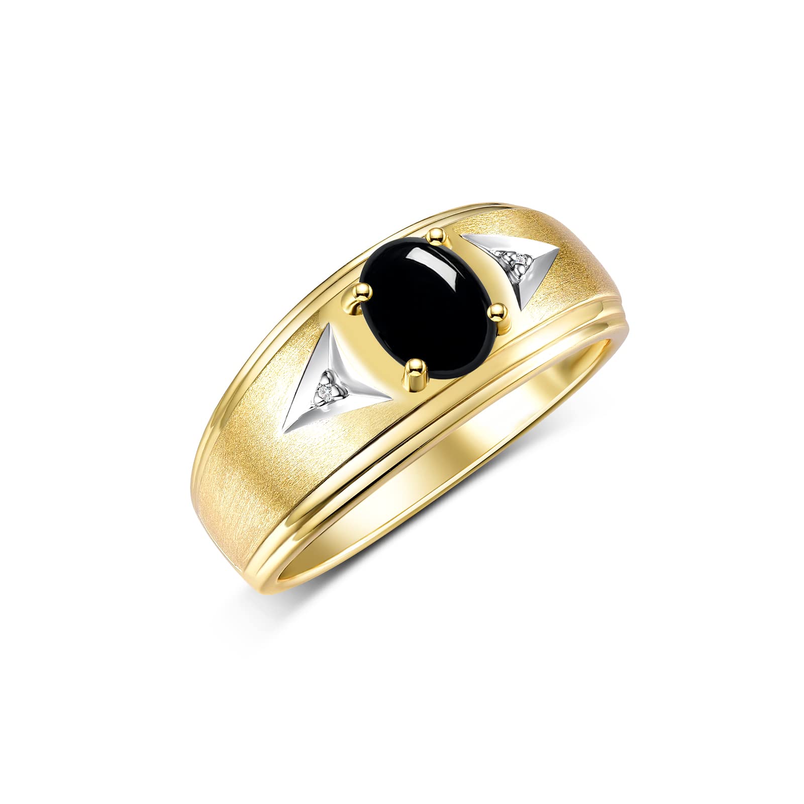 Rylos Men's Classic 8X6MM Oval Gemstone & Diamond Ring - Yellow Gold Plated Silver Birthstone Rings for Men (Sizes 8-13) | Perfect for Weddings, Anniversaries & Gifts