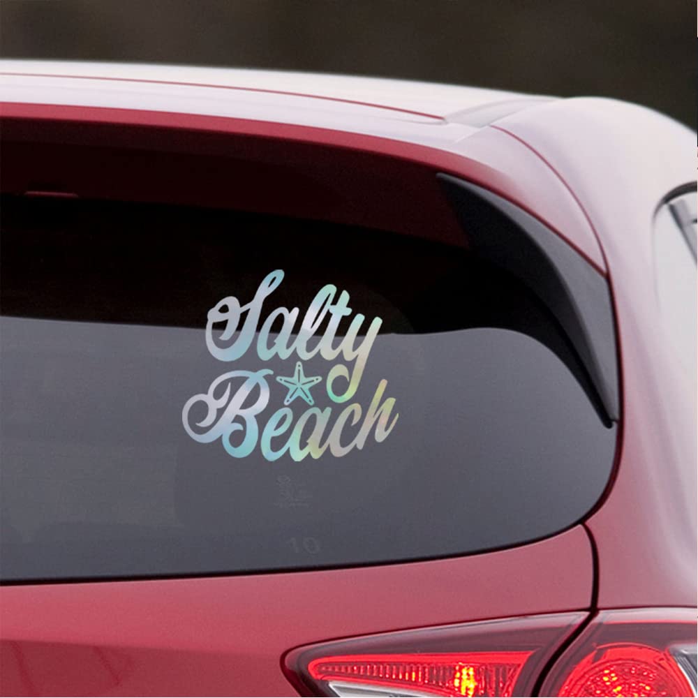 Premium Waterproof Vinyl Decal Stickers Set of 2 - Salty Beach Quote Holographic Design for Laptop, Phone, Helmet, Car Window, Bumper, Mug, Cup, Door & Wall Decoration - Perfect for Beach Lovers, Surfers & Coastal Home Decor