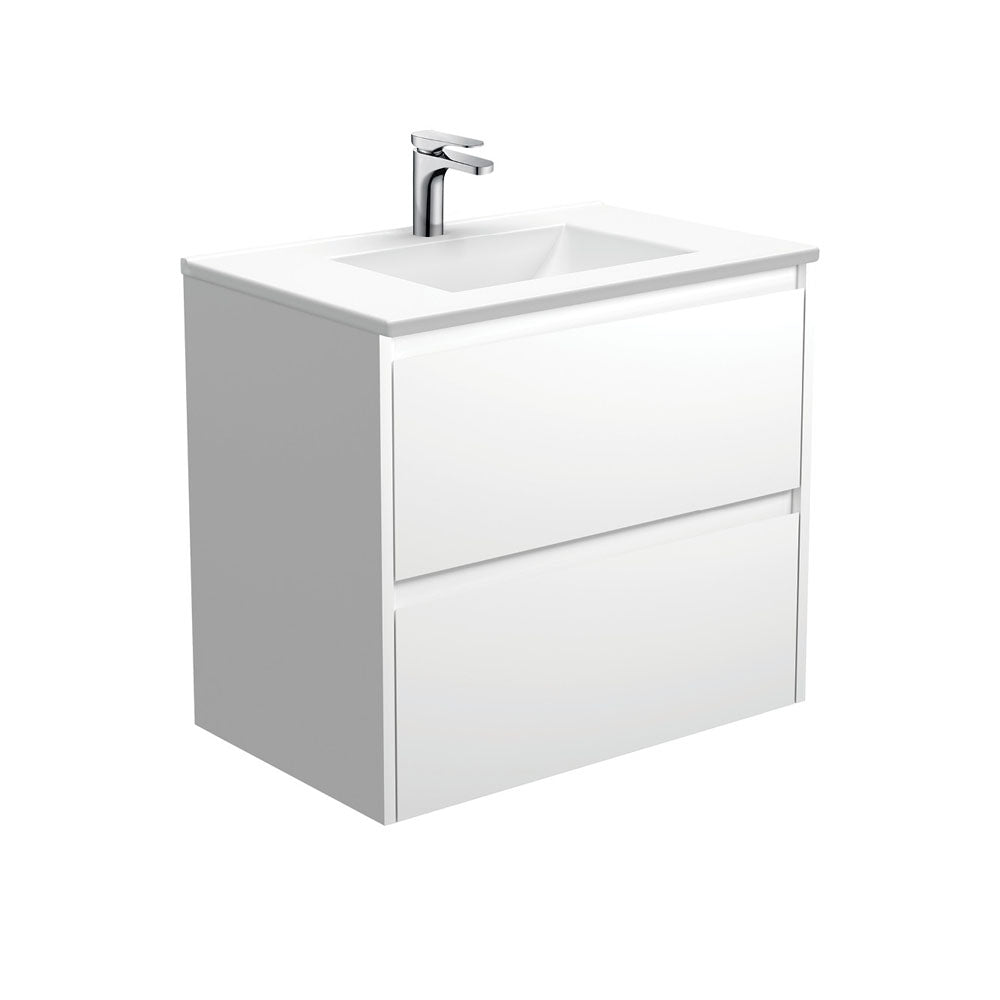Fienza VAN75BW Vanessa Amato 750 Satin White Wall Hung Bathroom Vanity with Glossy Finish - Perfect for Modern Small Bathrooms & Powder Rooms