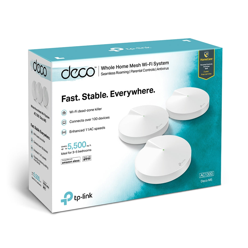 Deco M5 AC1300 Whole Home Mesh Wi-Fi System - High-Speed Seamless Coverage for Smart Homes, Gaming & Streaming | Easy Setup for Large Houses & Offices