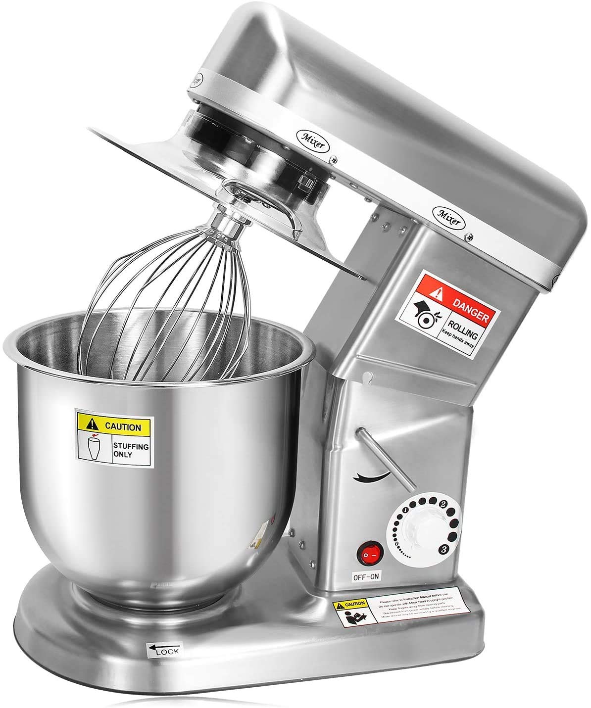 CGOLDENWALL 7L (6.6 Quarts) Tilt-Head Stand Mixer - Stainless Steel Kitchen Food Mixer with Dough Hook, Egg Whisk & Beater - Perfect for Baking Bread, Cakes, Cookies & Pastries - Multi-Functional Dough Mixer & Egg Beater (Model SL-B7)