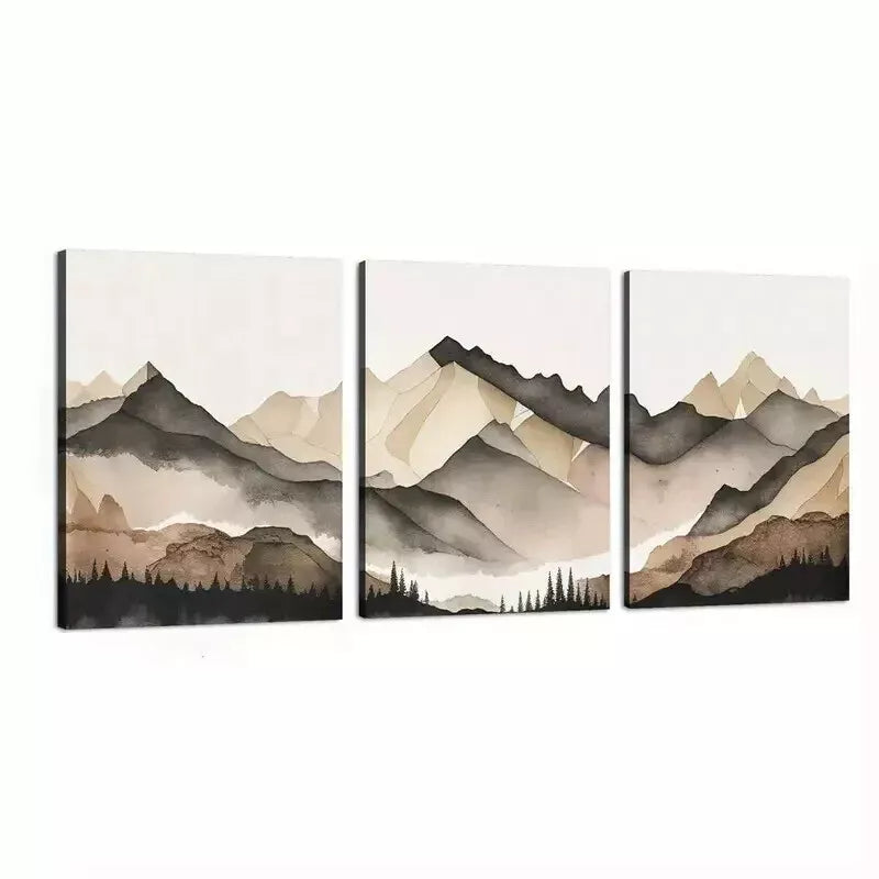 3-Piece Beige & Grey Mountains Wall Art Set - Framed Canvas 50x70cm - High Quality Print - 100% Australian Made - Ready to Hang - Perfect for Living Room, Bedroom & Office Decor