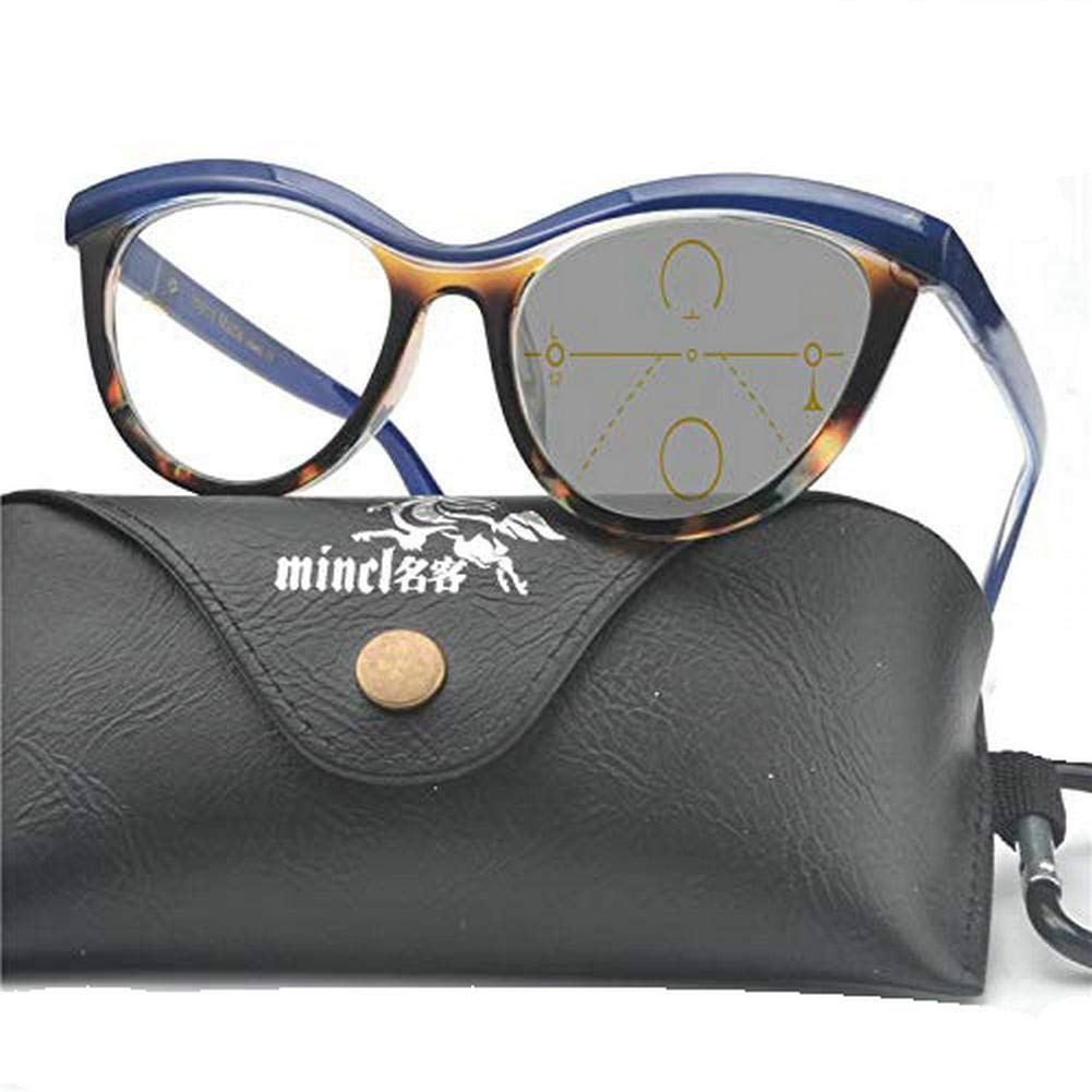 Progressive Multifocal Transition Sunglasses - Photochromic Reading Glasses for Women - Far & Near Dual Use - Blue Leopard Print (+2.5) - Perfect for Driving, Reading & Outdoor Activities