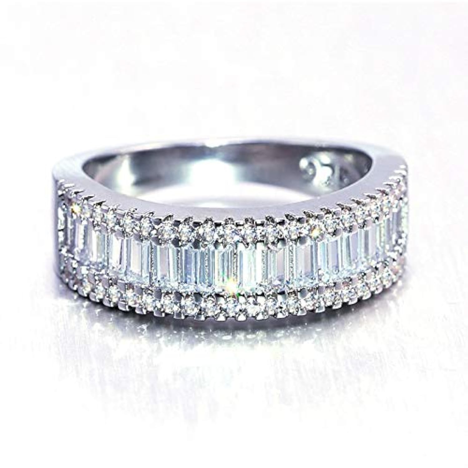 925 Sterling Silver Shiny Full Diamond Ring Cubic Zirconia Half Rings CZ Diamond Multi Row Eternity Band - Elegant Engagement & Wedding Ring for Women (Size 8) | Perfect for Anniversaries, Proposals & Special Occasions